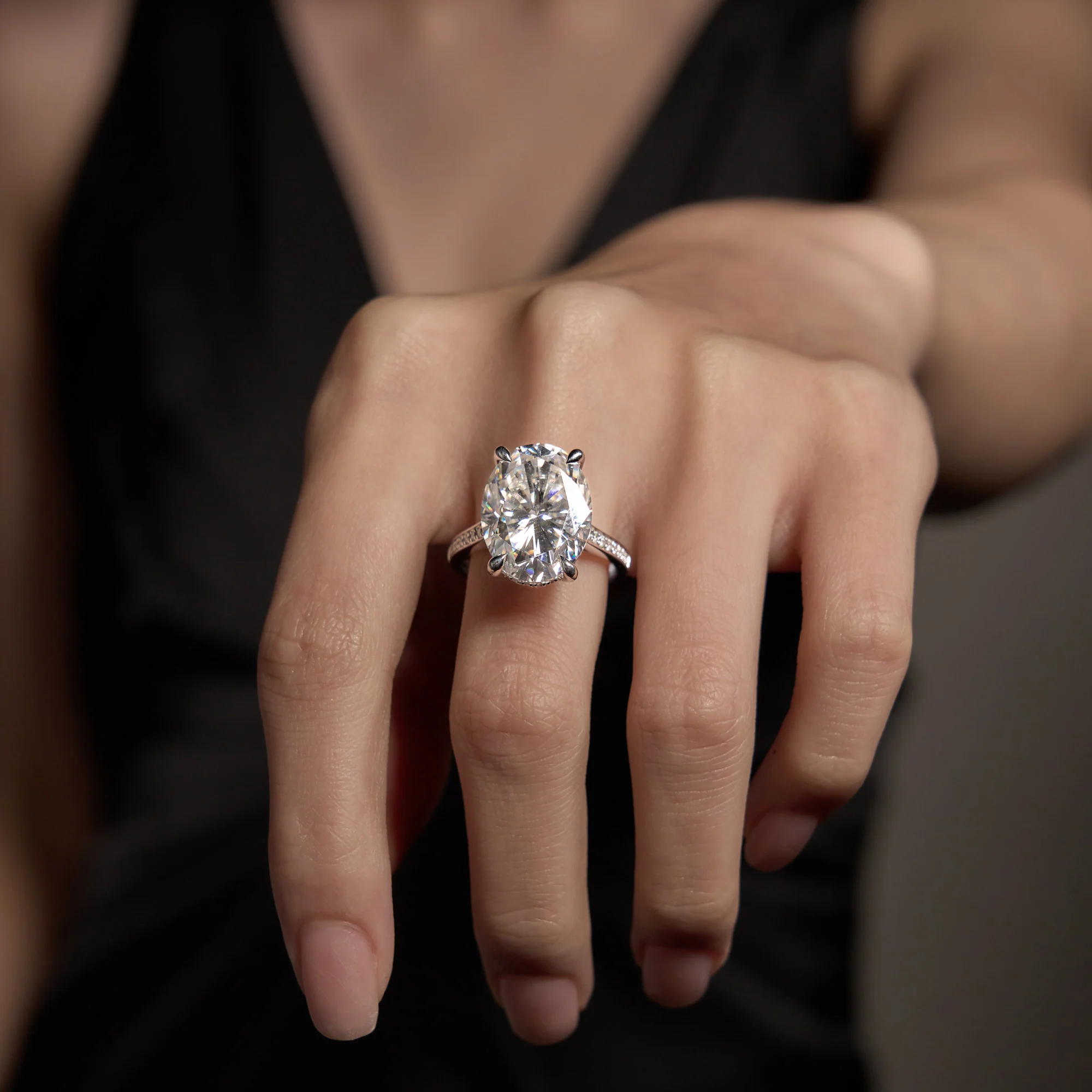 14 Carat Oval Shaped Moissanite Paved Engagement Ring in 14K Gold - Image 13