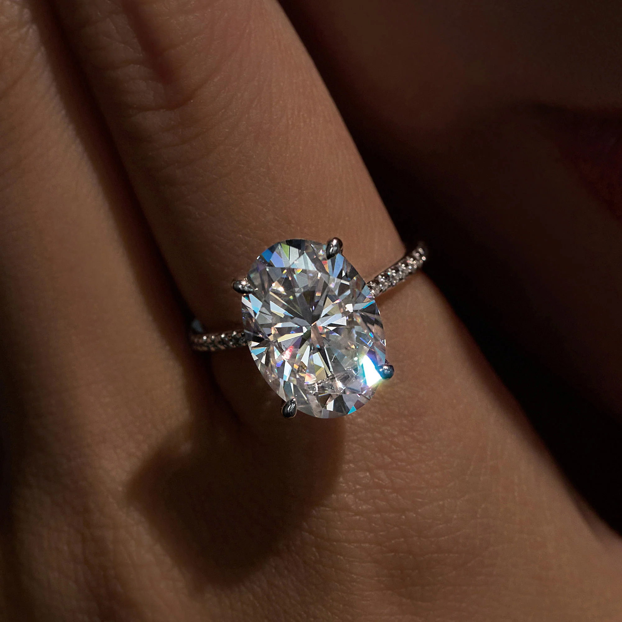Oval Cut Engagement Ring with Pavé Band - Image 15