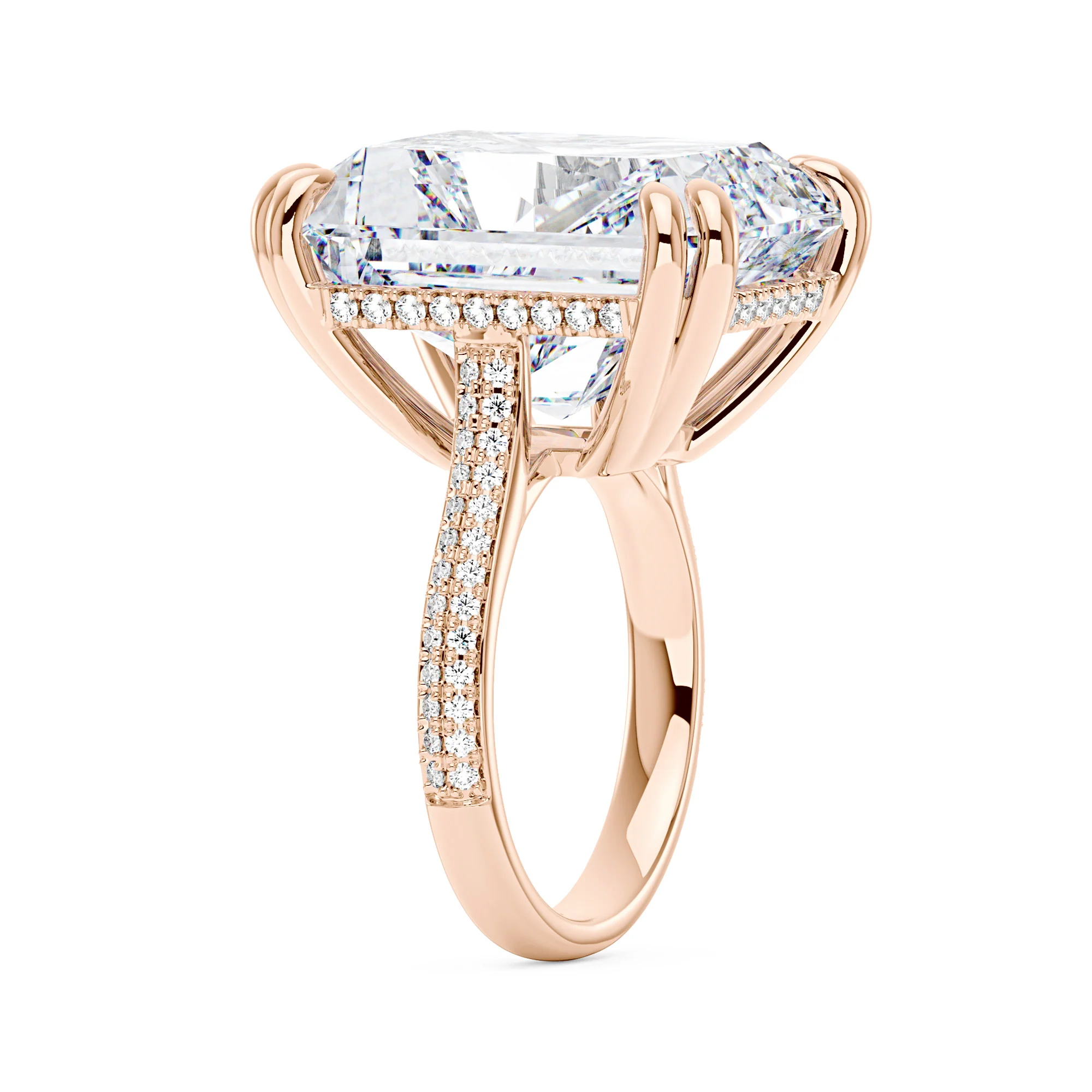 35 Carat Radiant Moissanite Ring with Pave Band in 14K Gold - Image 8