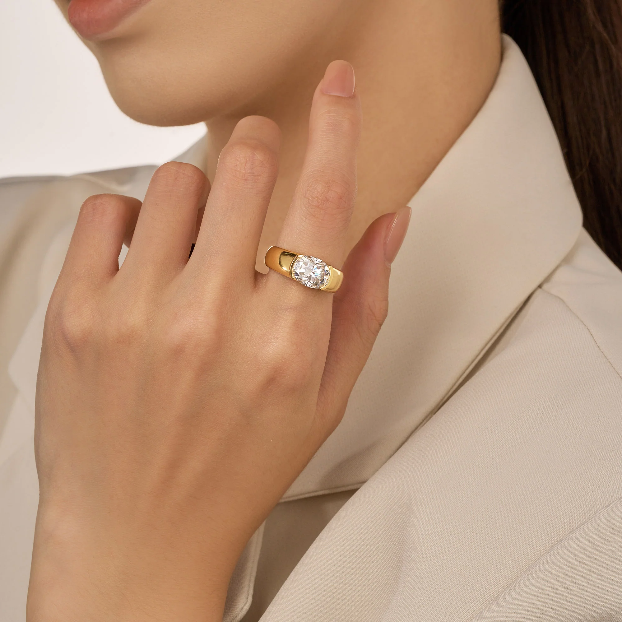 Elongated Cushion Moissanite Sideways Chunky Ring - Image 11