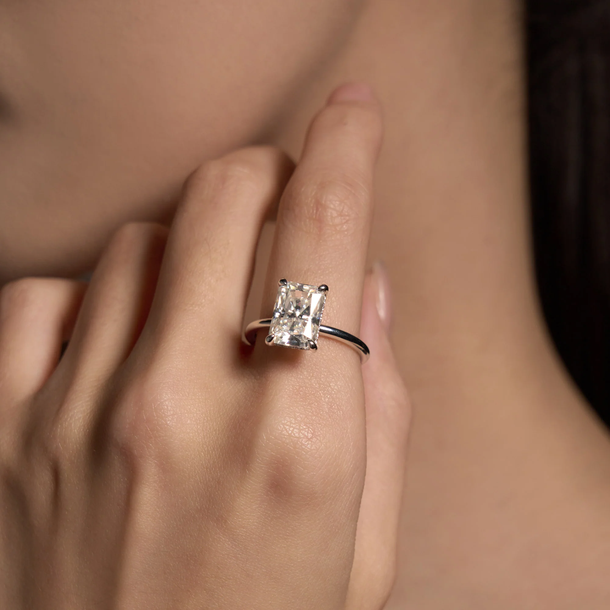 Radiant Moissanite Solitaire Ring with Hidden Halo - Image 10