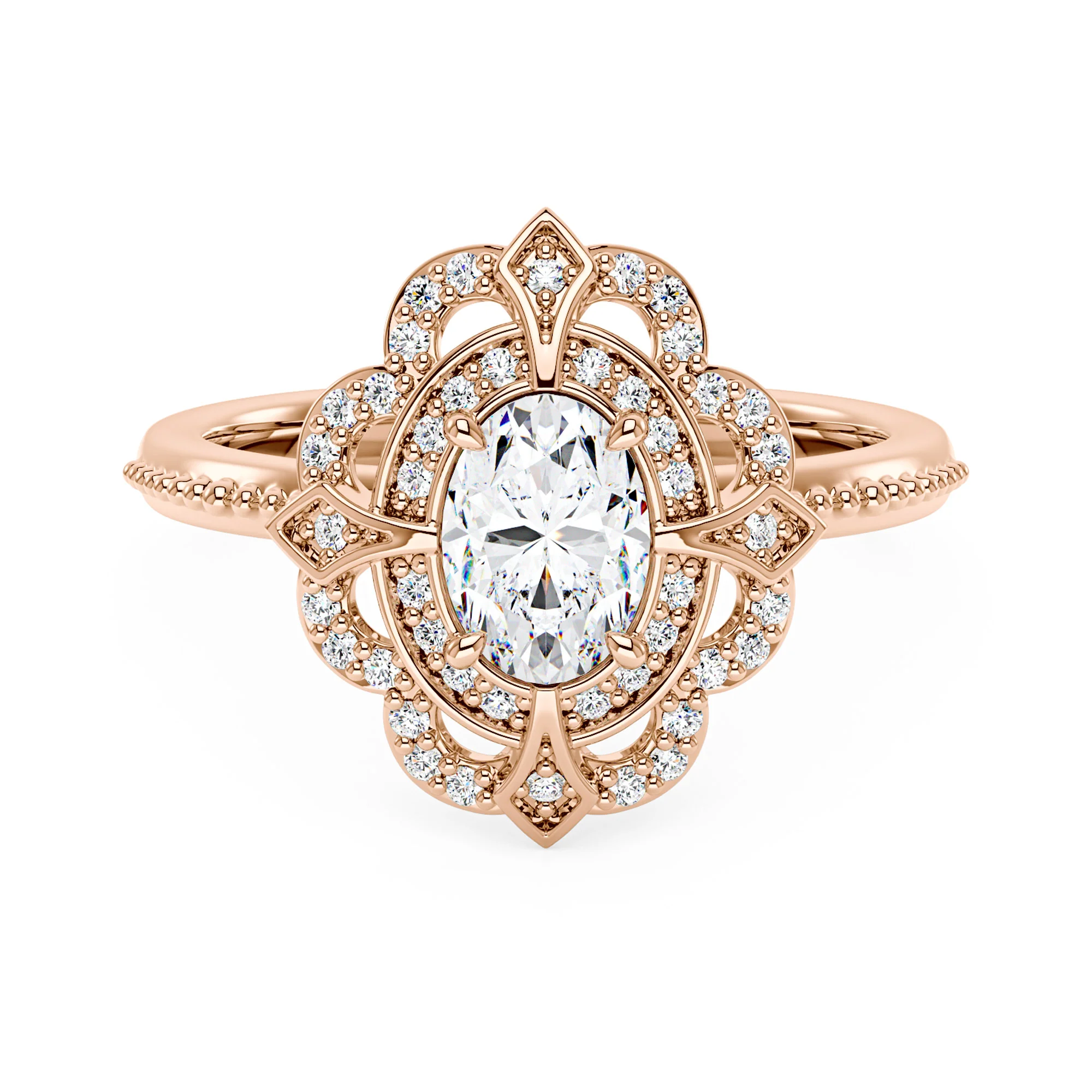 Art Deco Oval Pavé Halo Moissanite Ring - Image 7