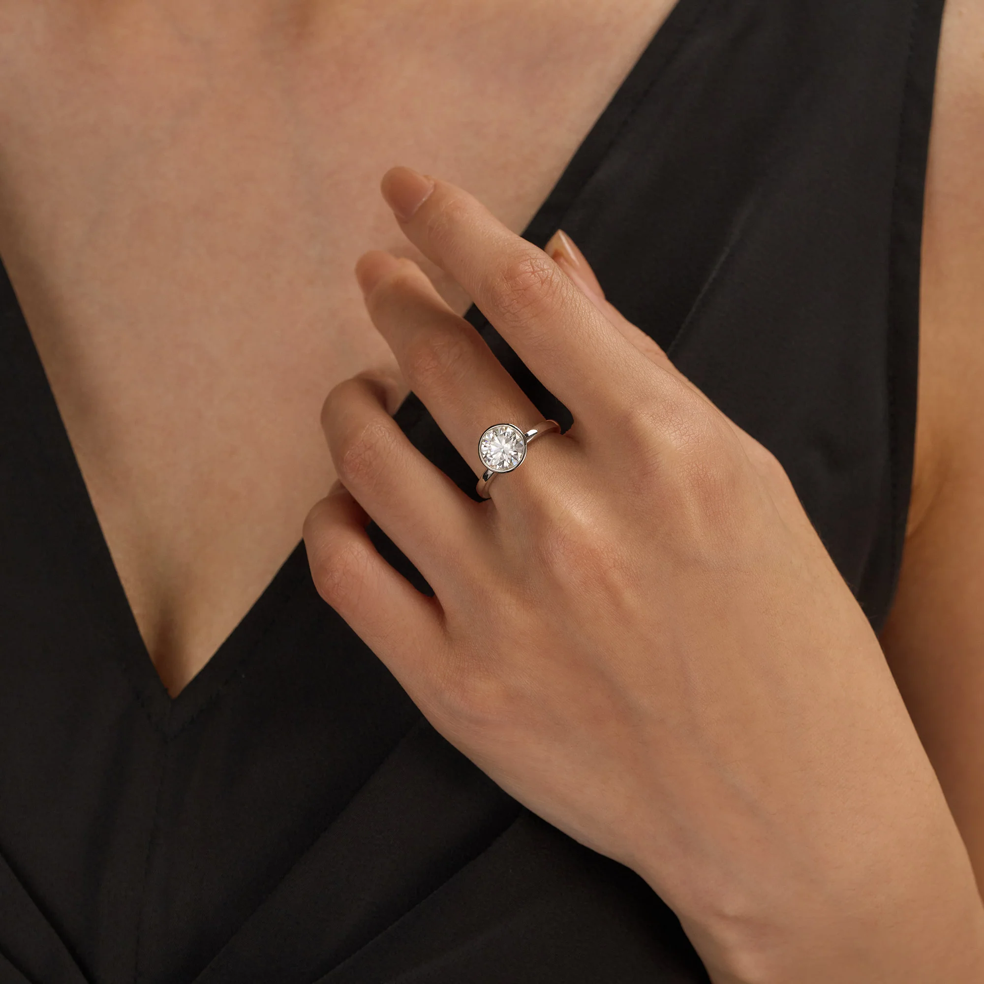 Round Moissanite Bezel Engagement Ring - Image 11