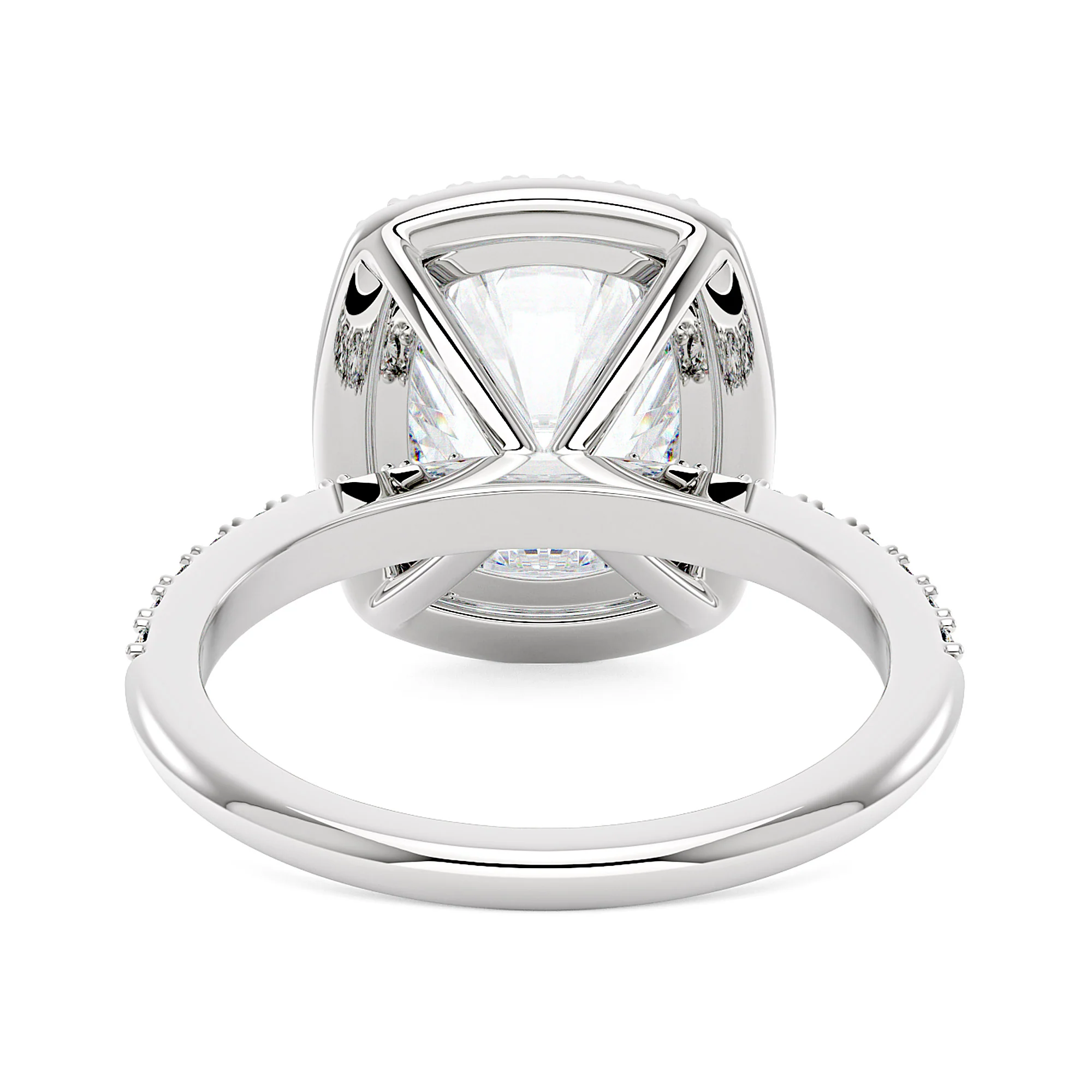 Classic Cushion Halo Moissanite Ring with Pavé Band - Image 3