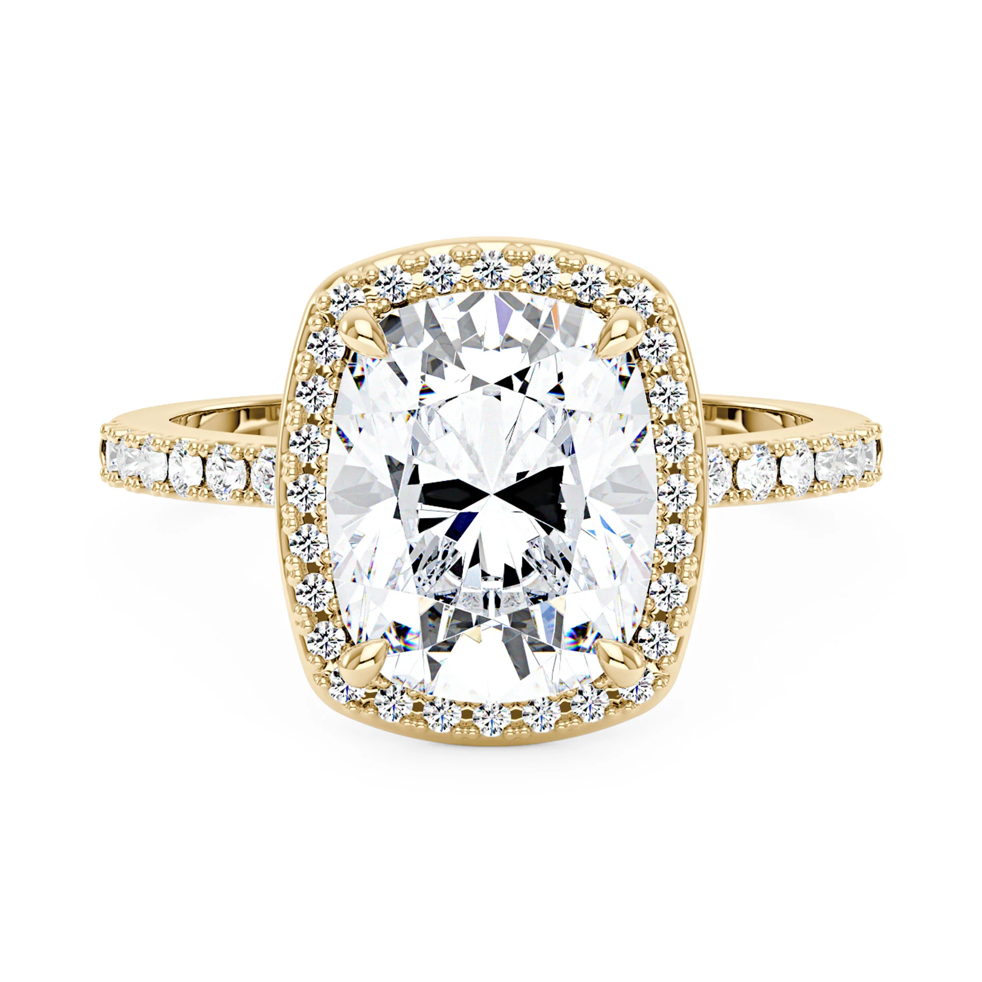 Classic Cushion Halo Moissanite Ring with Pavé Band - Image 4