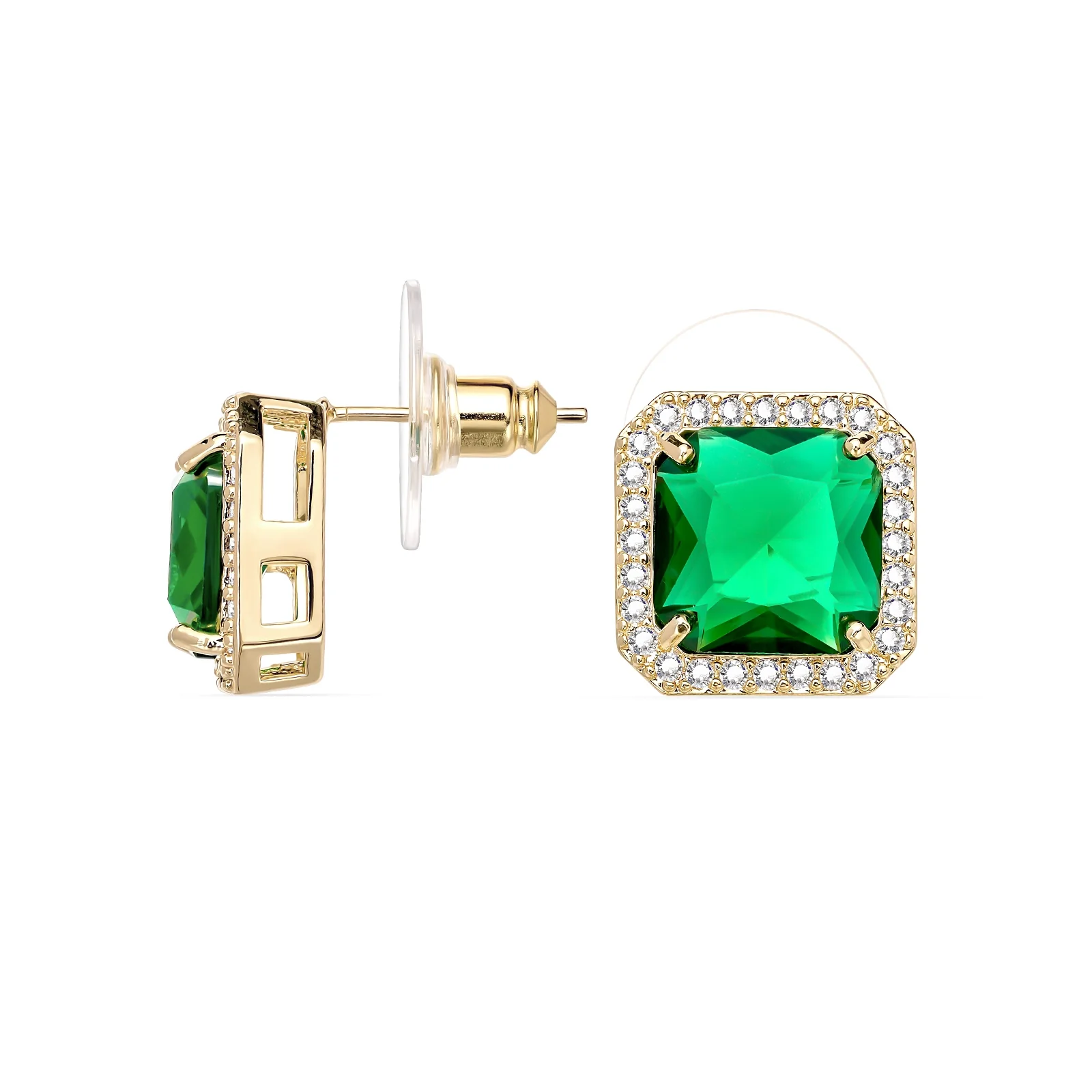 Classic Emerald With Halo Style Earings Studs - Image 4