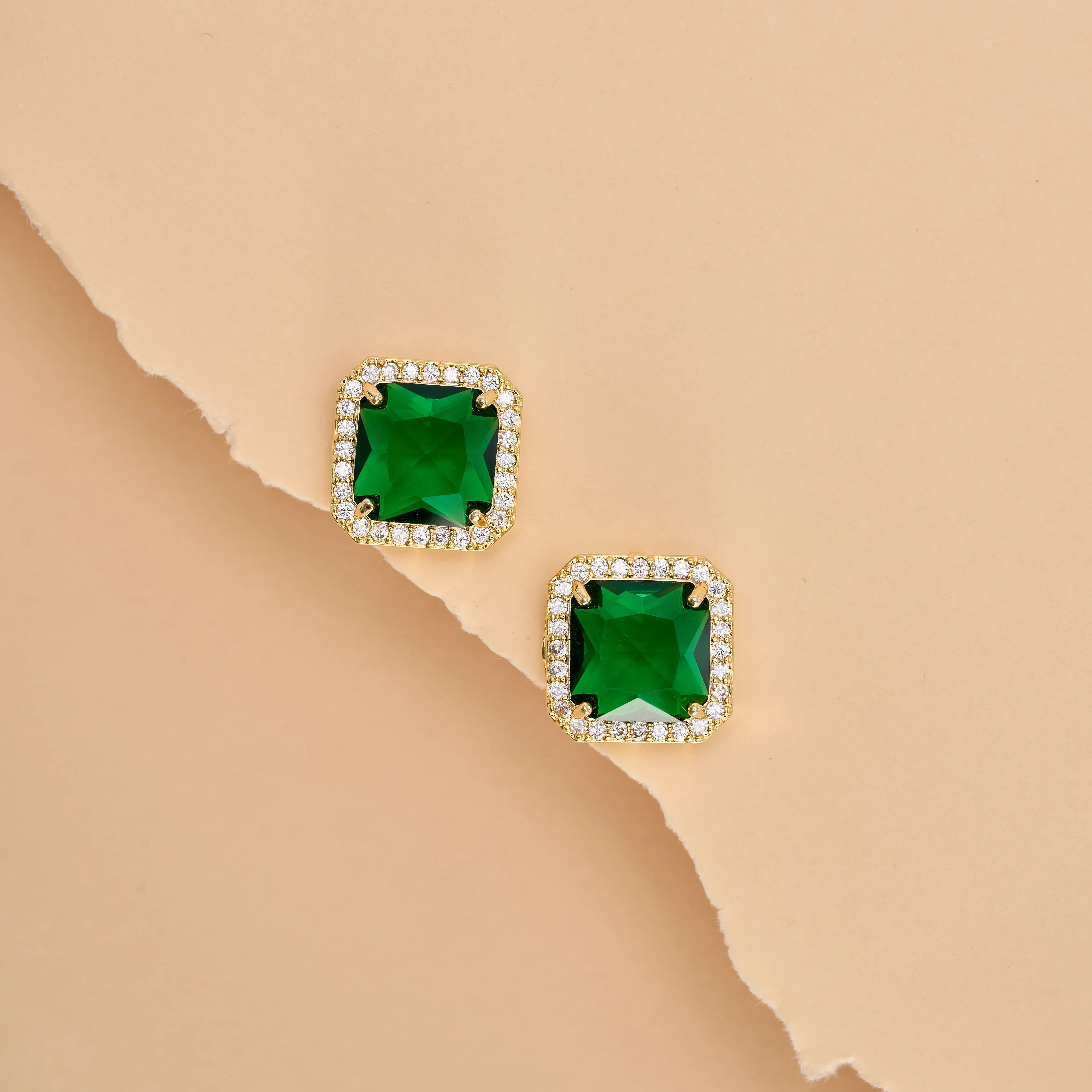 Classic Emerald With Halo Style Earings Studs - Image 6