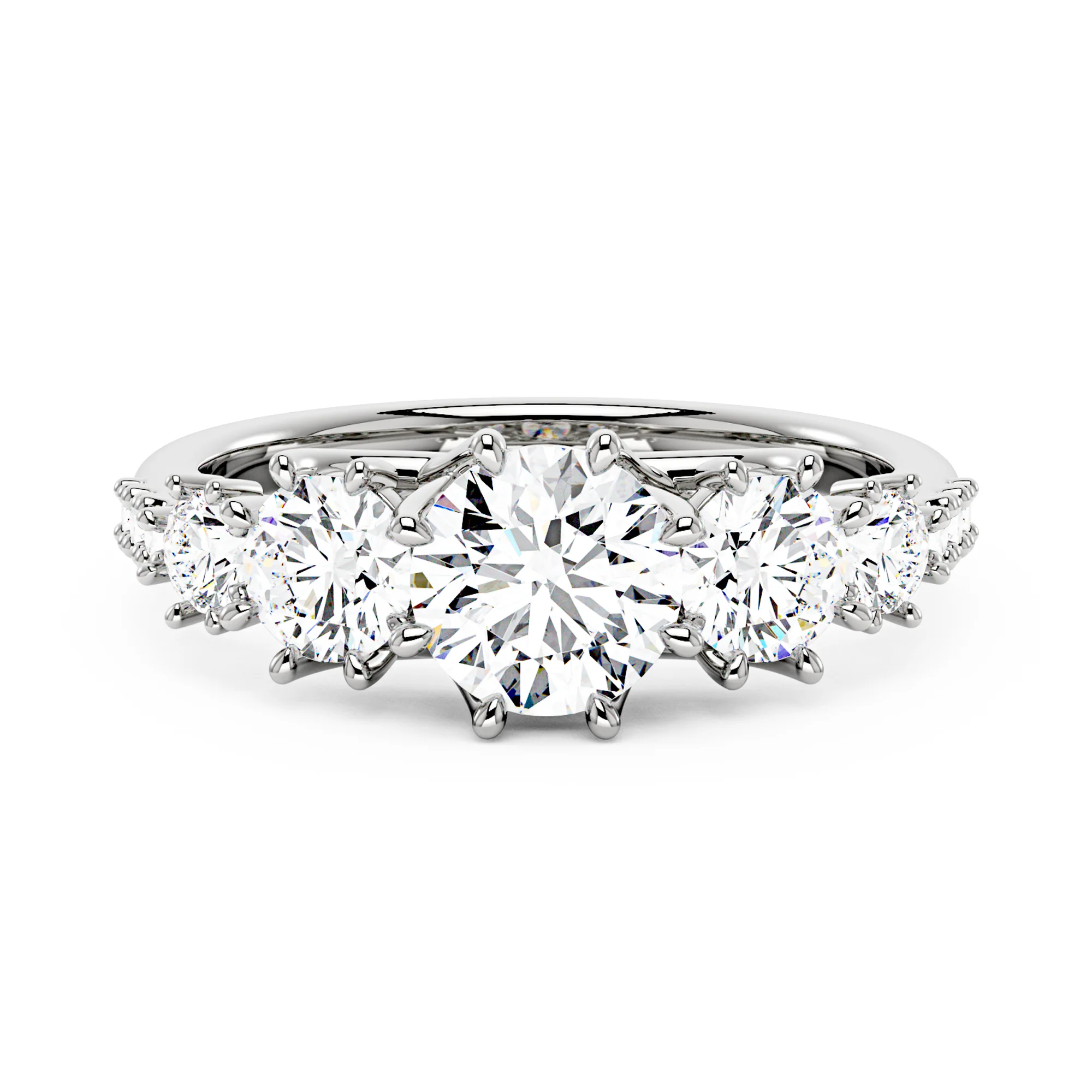 Modern Romance Cluster Round and Pavé Moissanite Trilogy Ring - Image 4