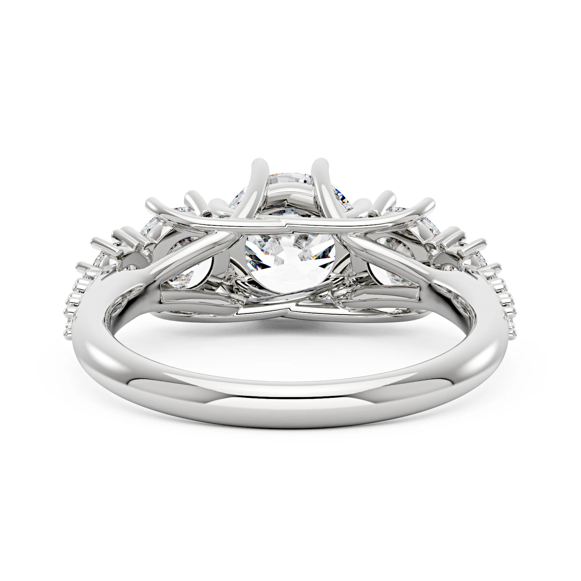 Modern Romance Cluster Round and Pavé Moissanite Trilogy Ring - Image 6