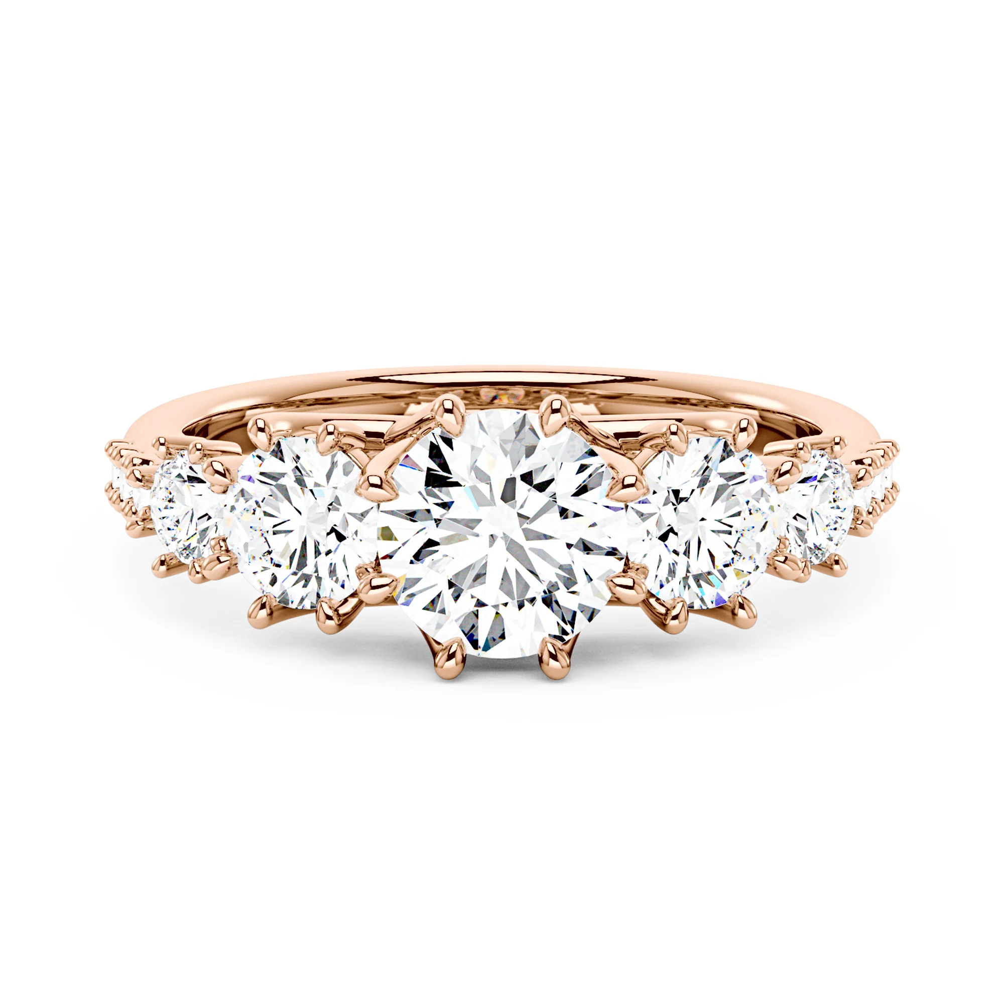 Modern Romance Cluster Round and Pavé Moissanite Trilogy Ring - Image 7