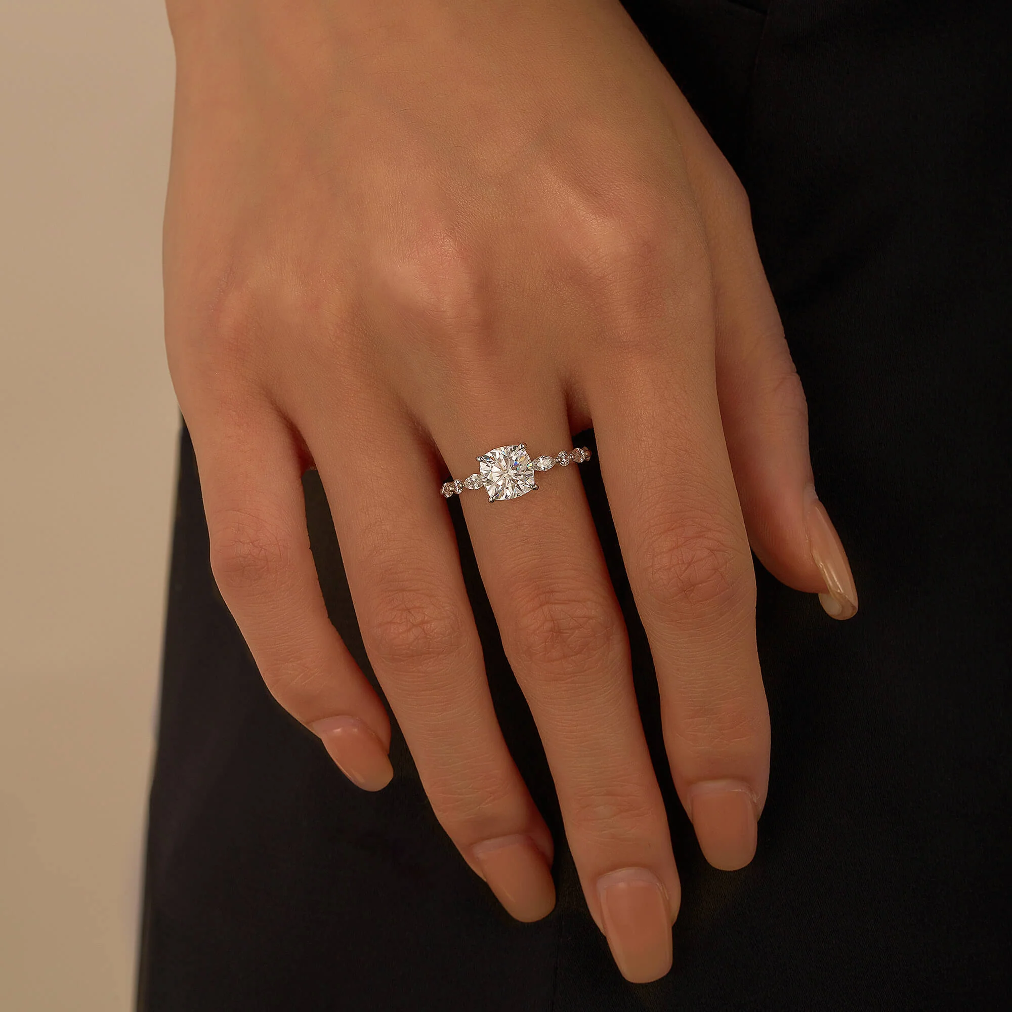 Cushion Cut Moissanite Accented Band Engagement Ring - Image 12
