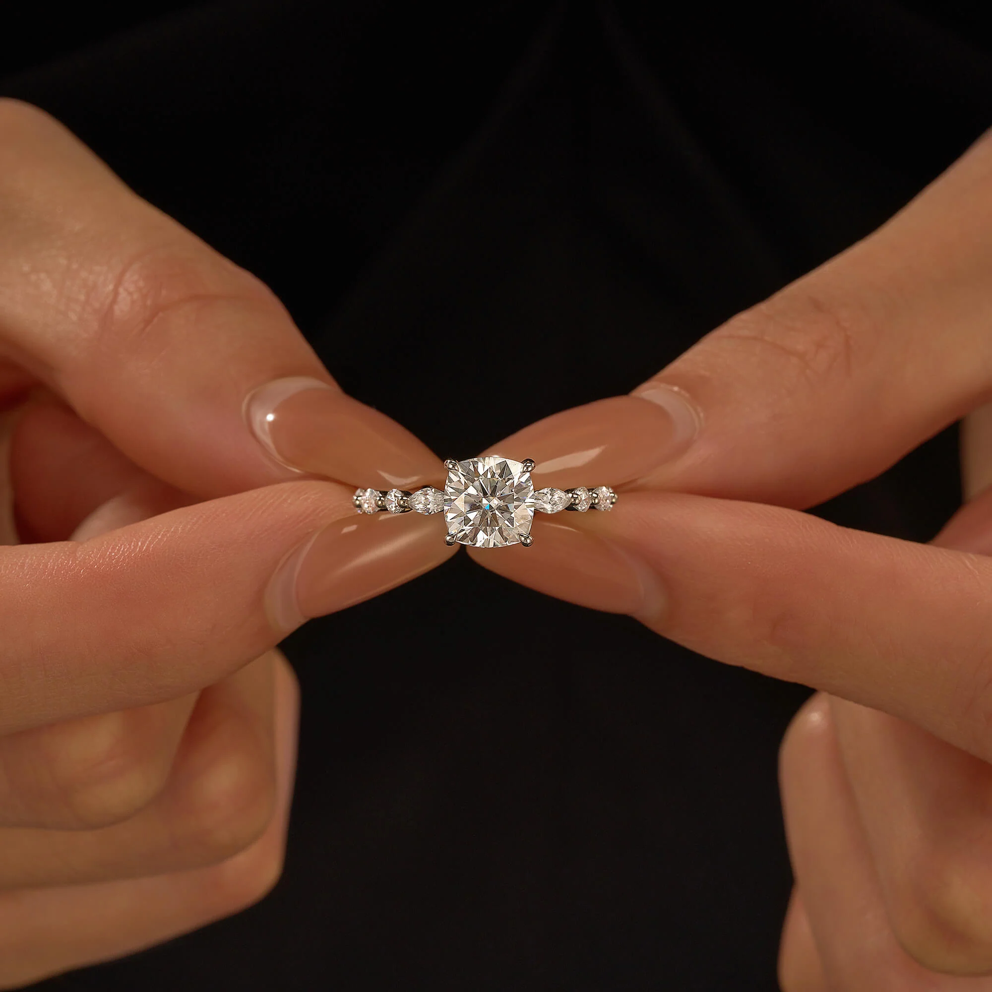 Cushion Cut Moissanite Accented Band Engagement Ring - Image 13