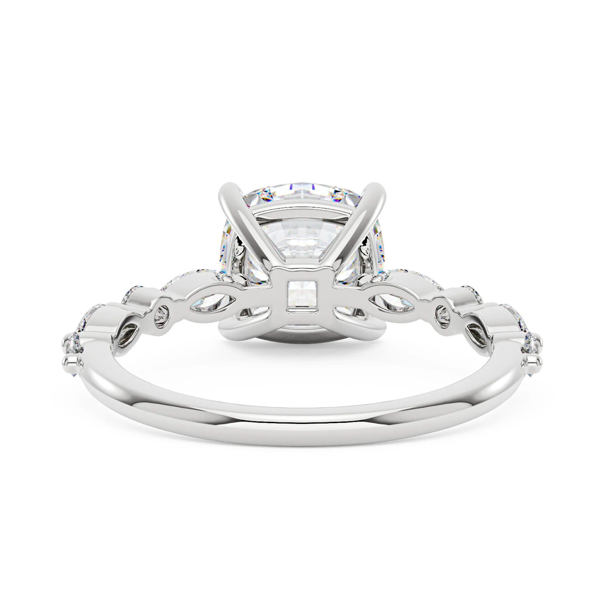 Cushion Cut Moissanite Accented Band Engagement Ring - Image 3
