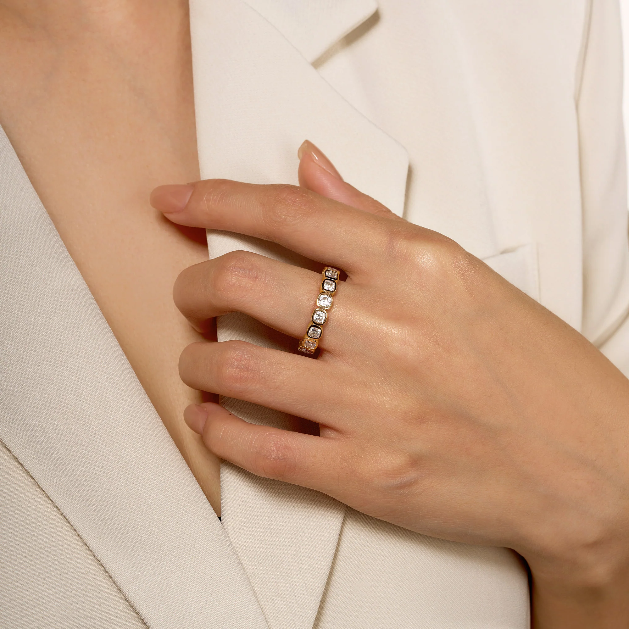 Cushion Moissanite Bezel Eternity Band - Image 10