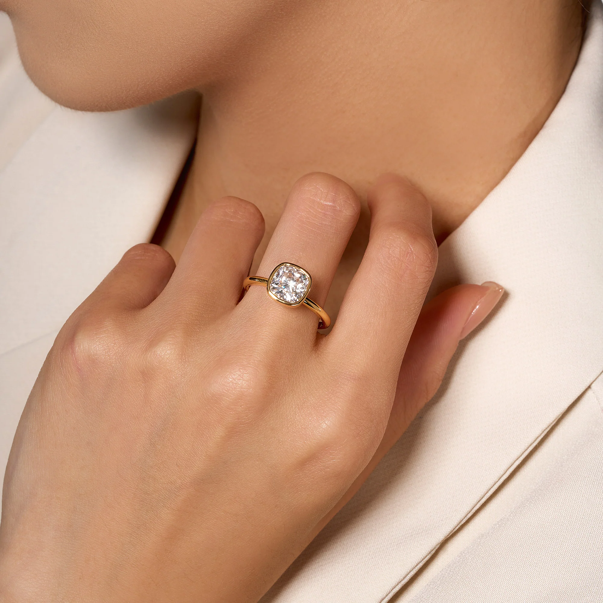 Cushion Cut Moissanite Bezel Ring - Image 11