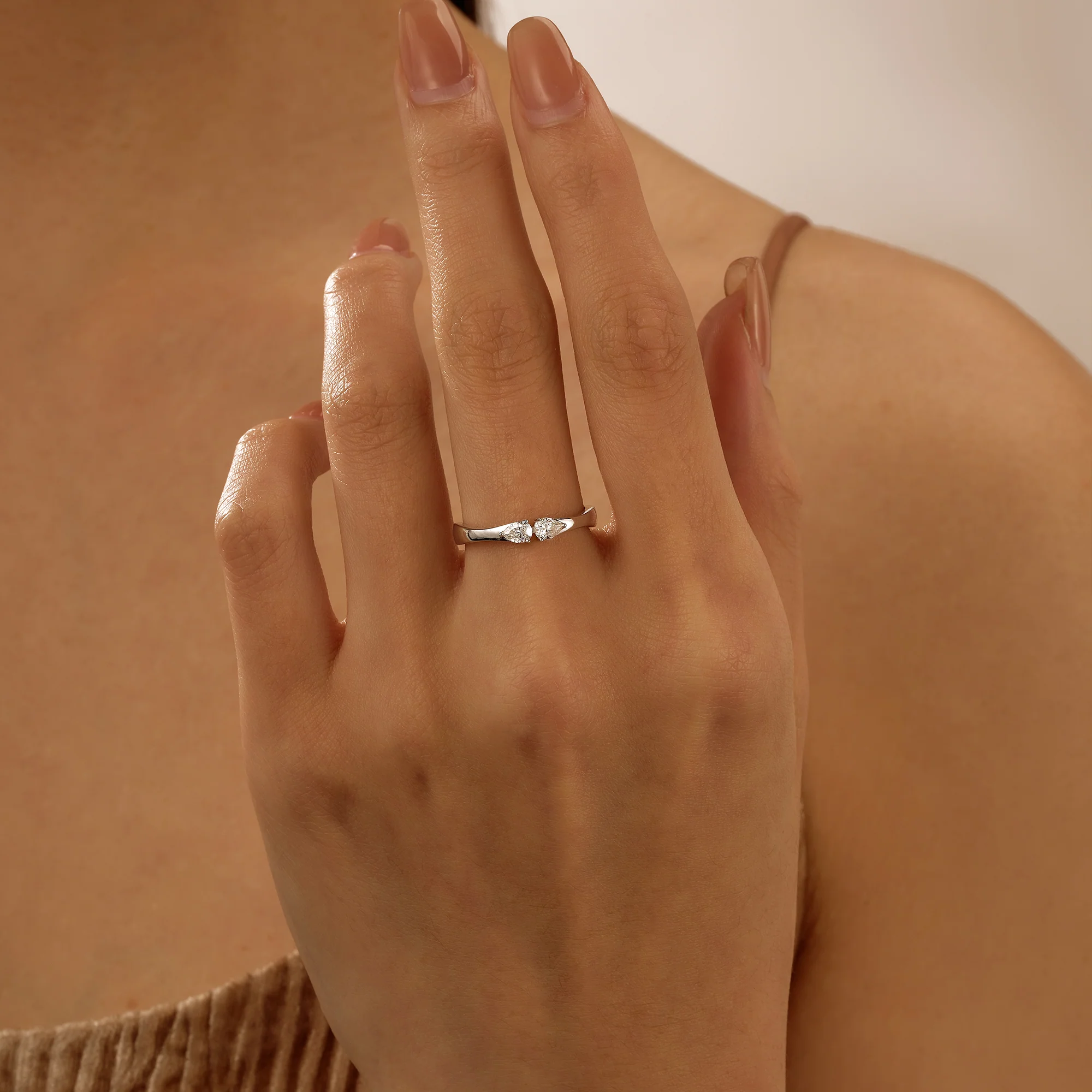 Twin Pear Moissanite Stackable Band - Image 14