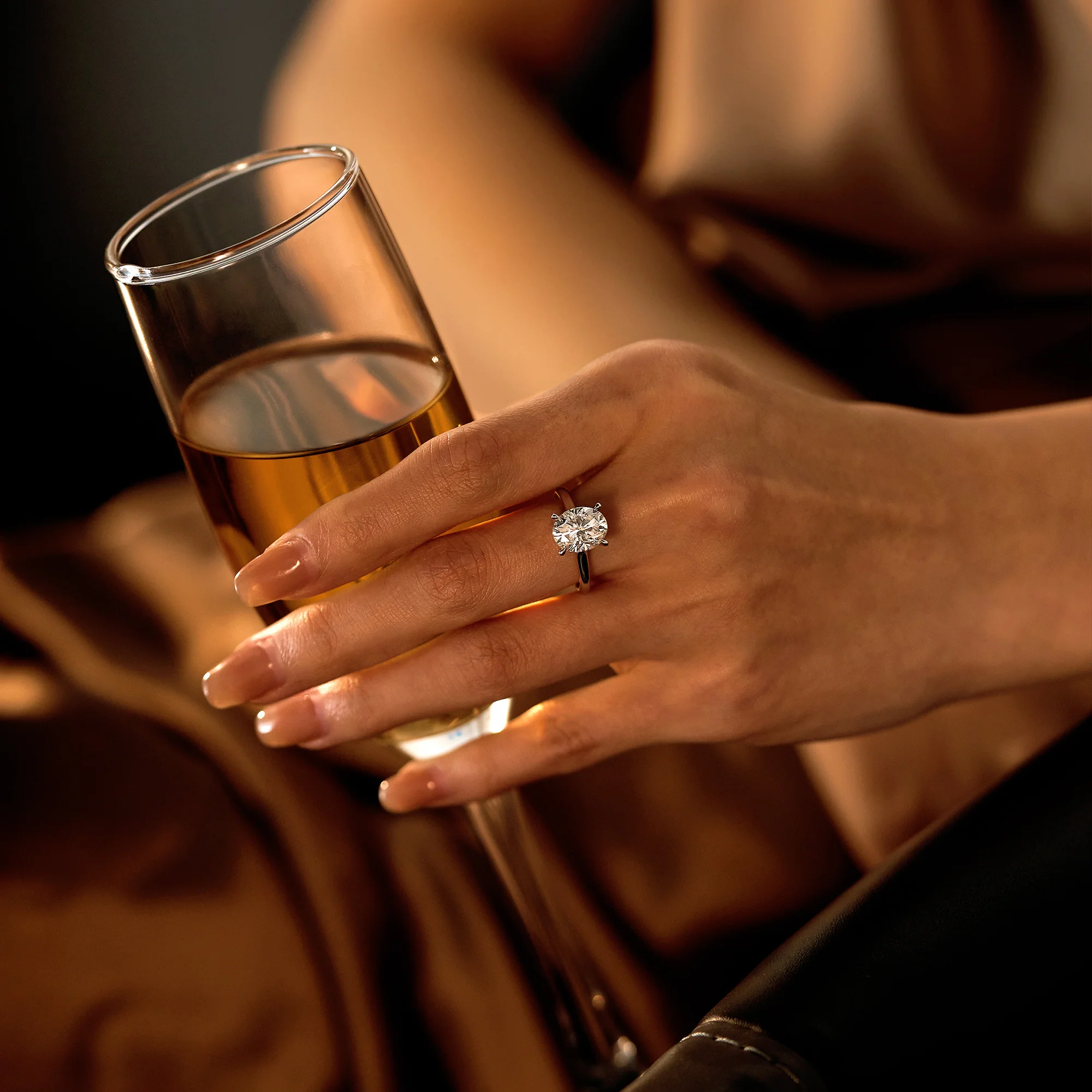 Oval Moissanite Solitaire Ring with Hidden Halo - Image 10