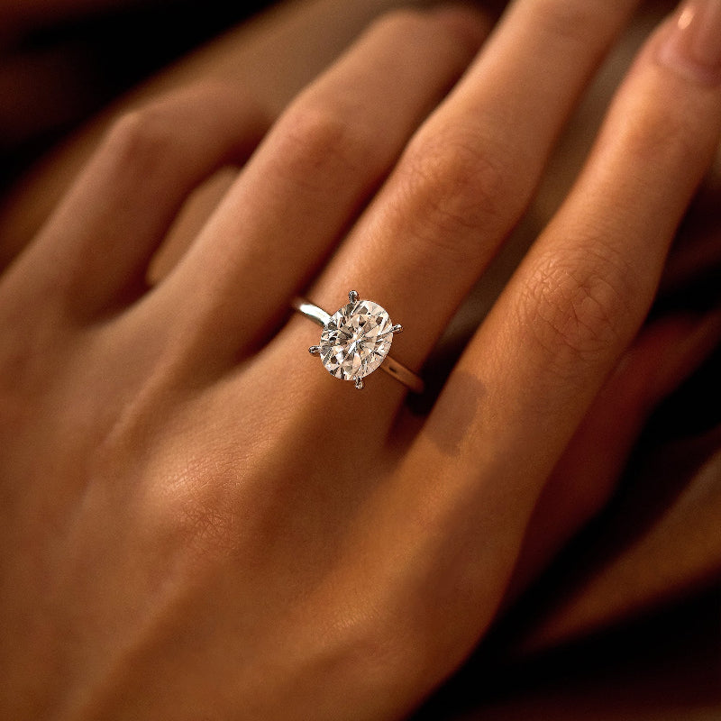 Oval Moissanite Solitaire Ring with Hidden Halo - Image 13