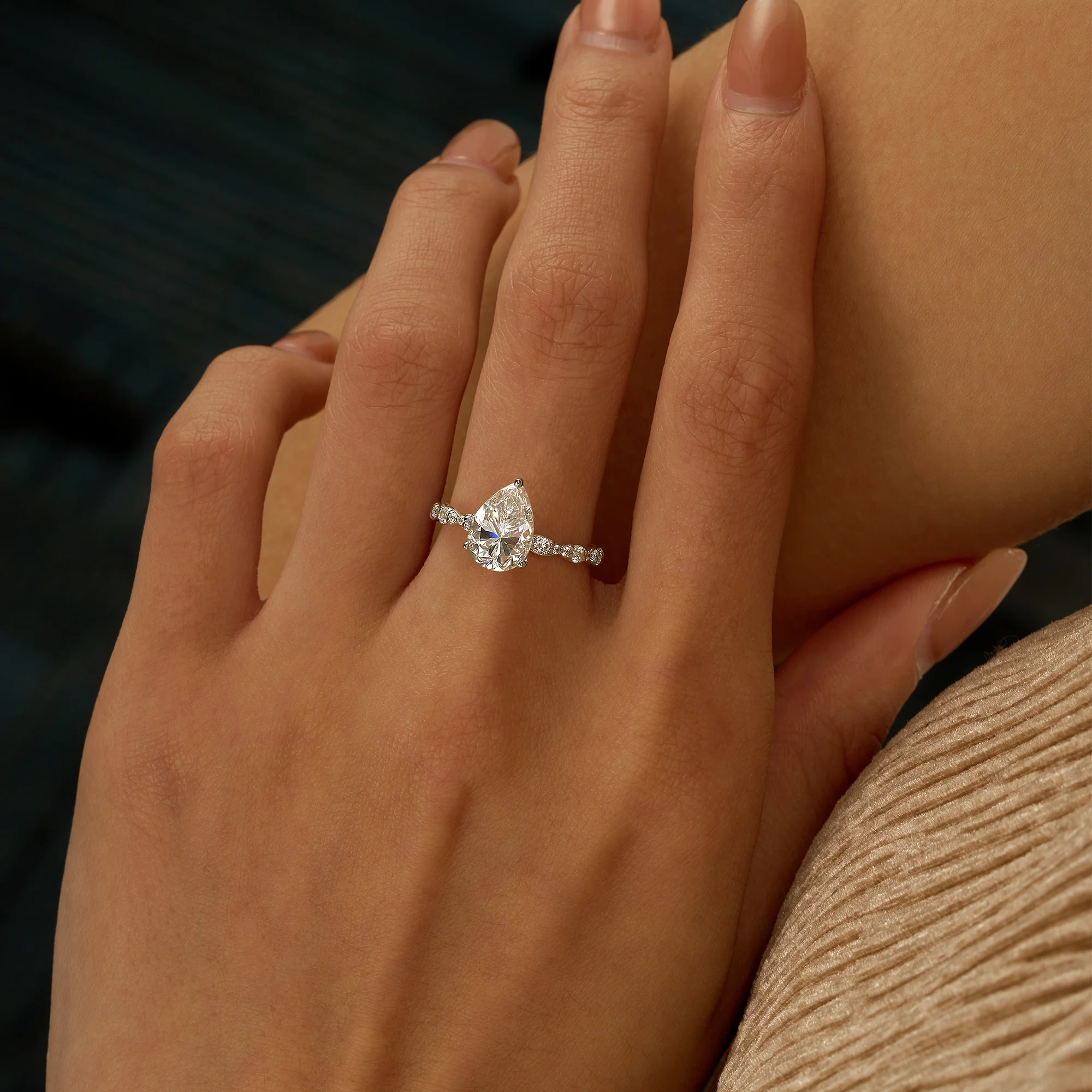 Elegant Pear Shape Moissanite Engagement Ring - Image 10