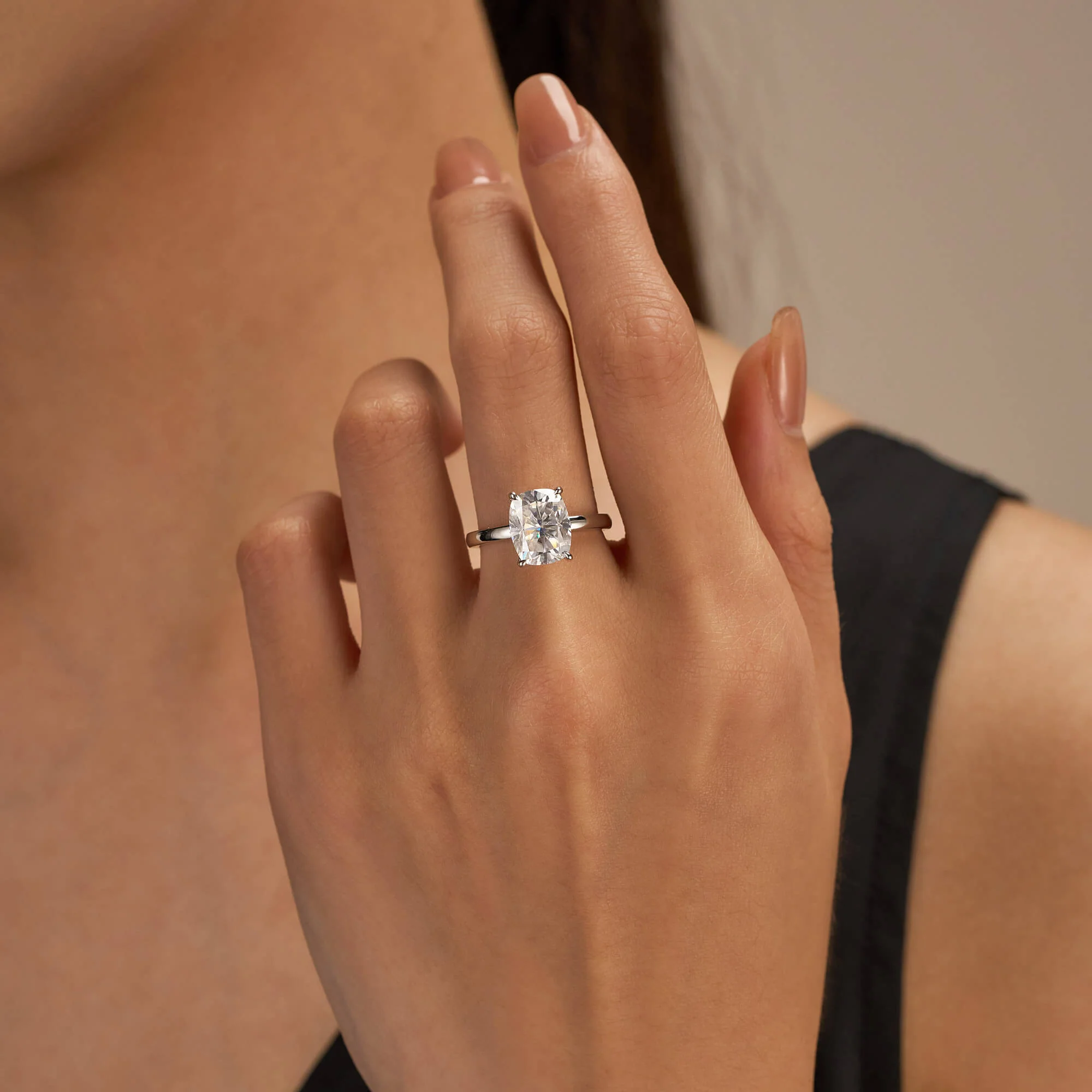 Elongated Cushion Cut Engagement Ring with Hidden Halo - Image 11