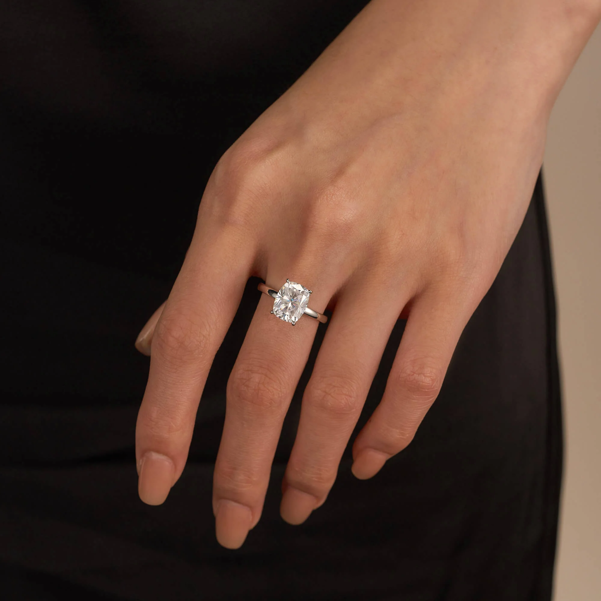 Elongated Cushion Cut Engagement Ring with Hidden Halo - Image 12