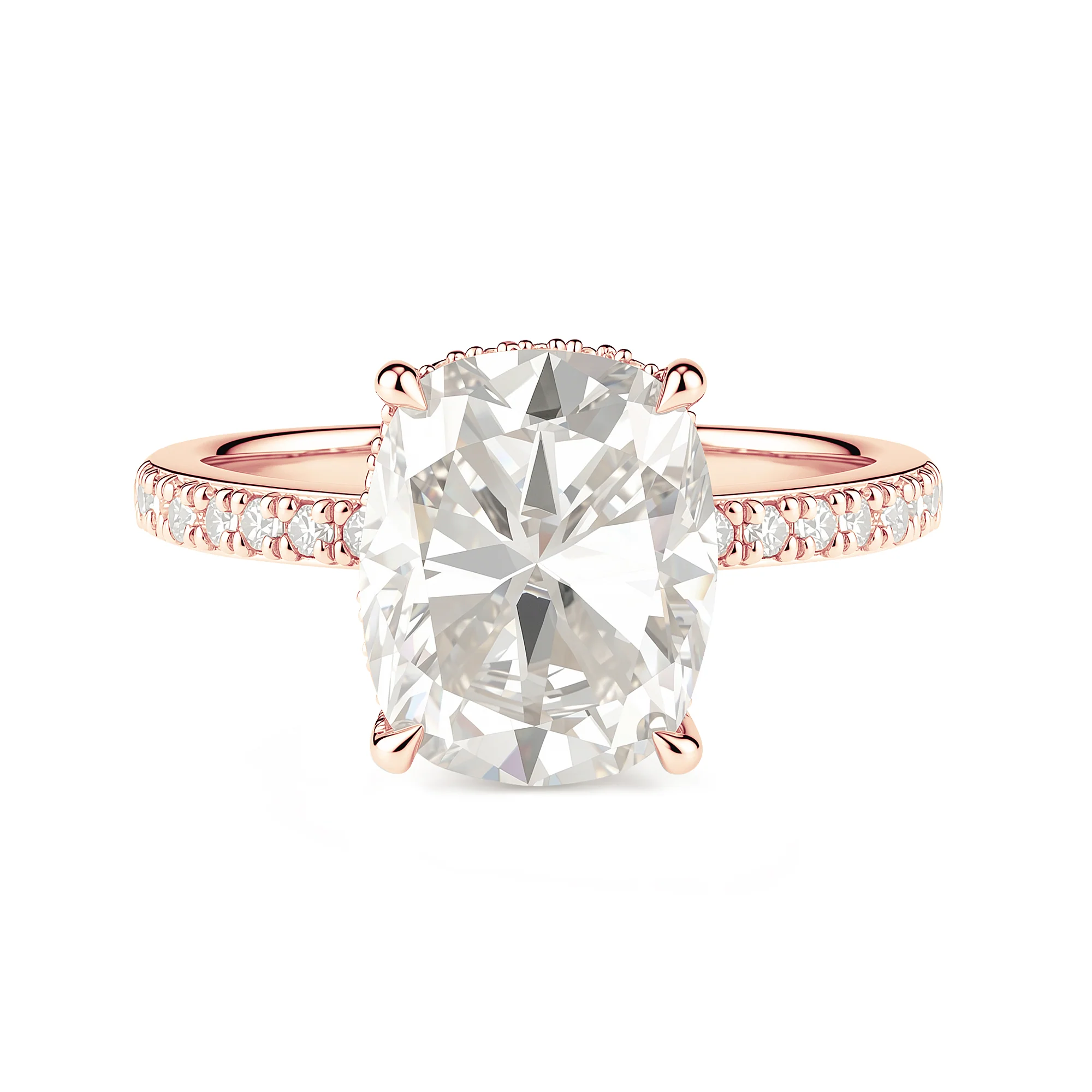 Elongated Cushion Moissanite Ring with Pavé Band - Image 7