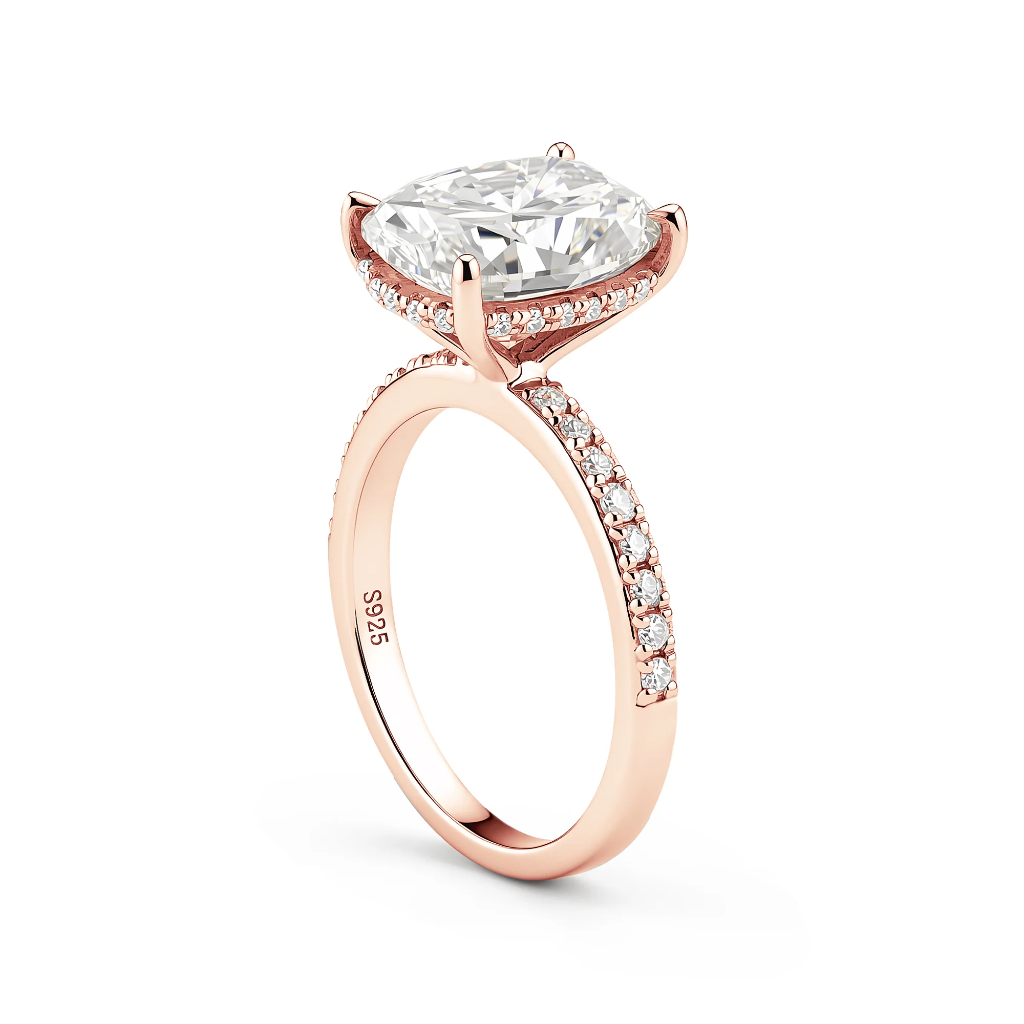 Elongated Cushion Moissanite Ring with Pavé Band - Image 8
