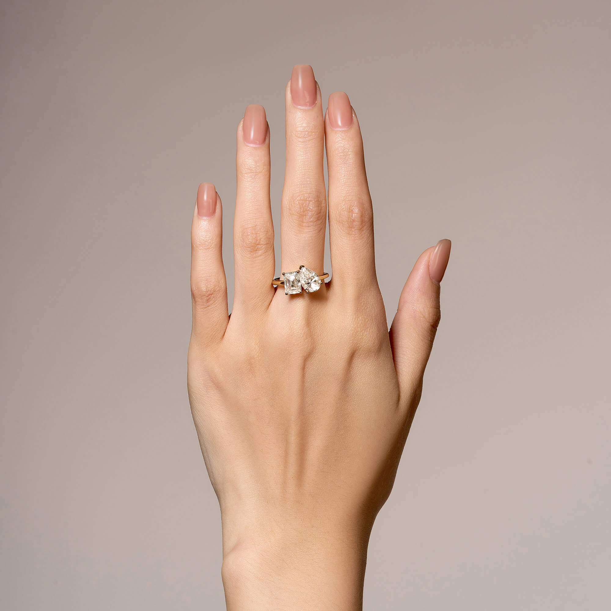 Emerald and Pear Moissanite Toi et Moi Ring - Image 12
