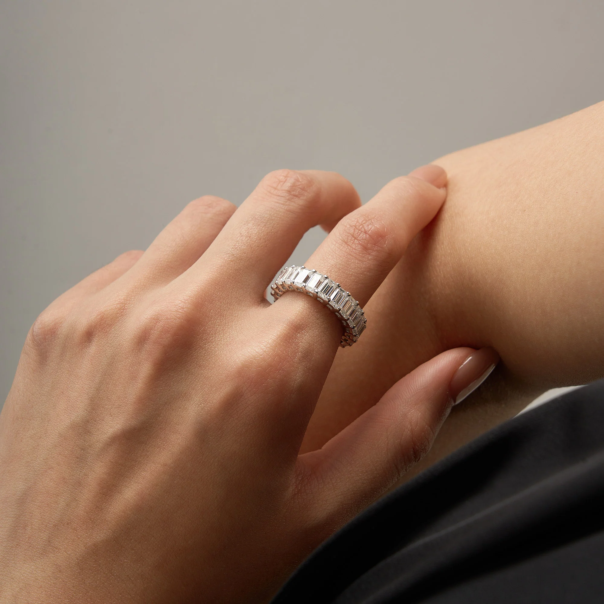 Emerald Cut Full Eternity Moissanite Wedding Band - Image 11