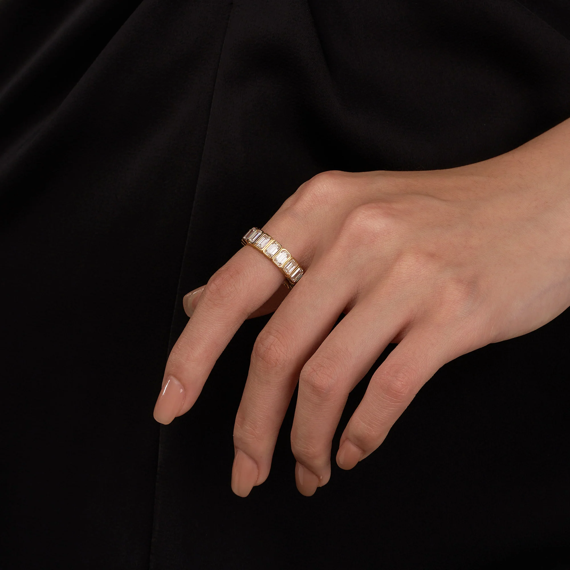 Art Deco Emerald Cut Moissanite Bezel Eternity Band - Image 11