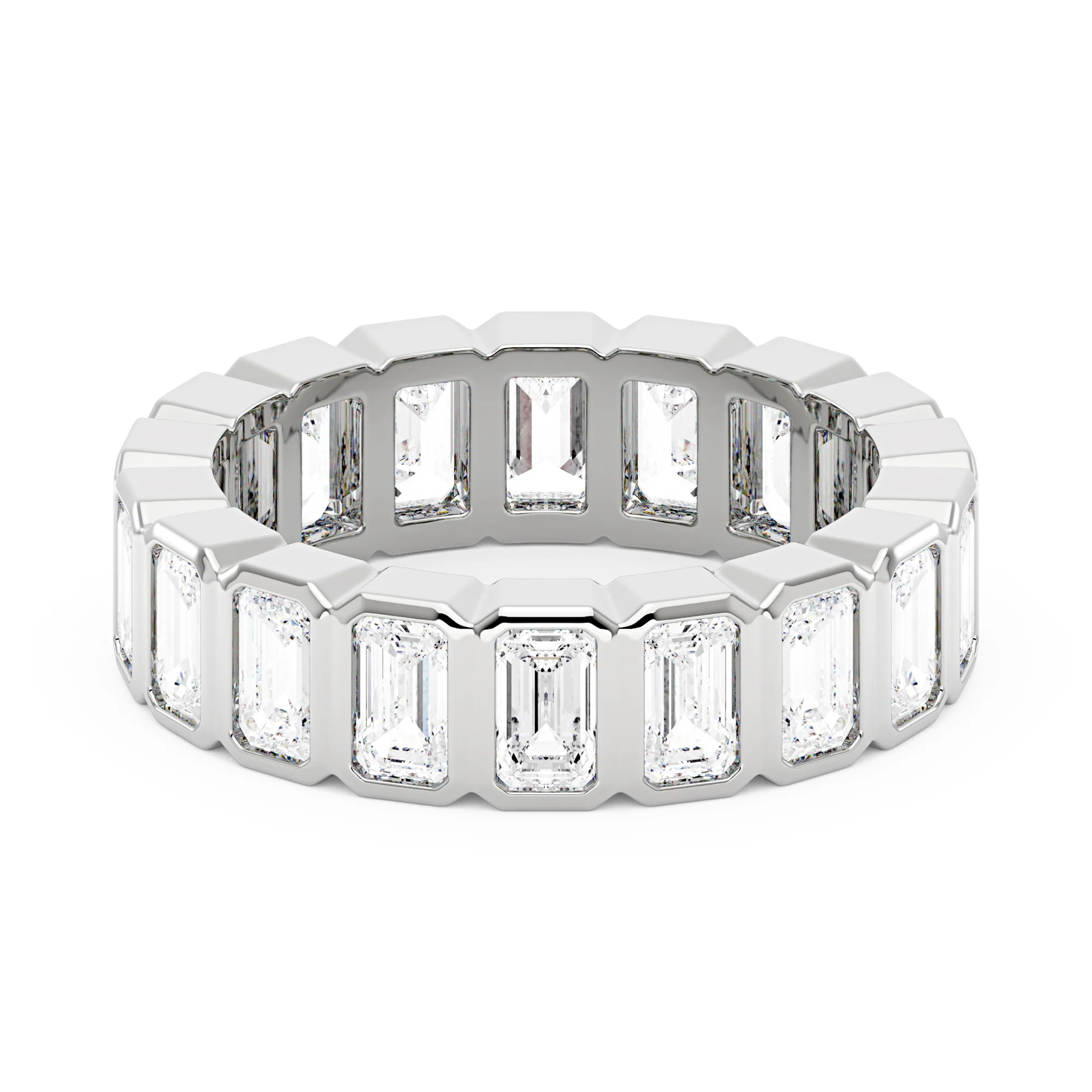 Art Deco Emerald Cut Moissanite Bezel Eternity Band - Image 3