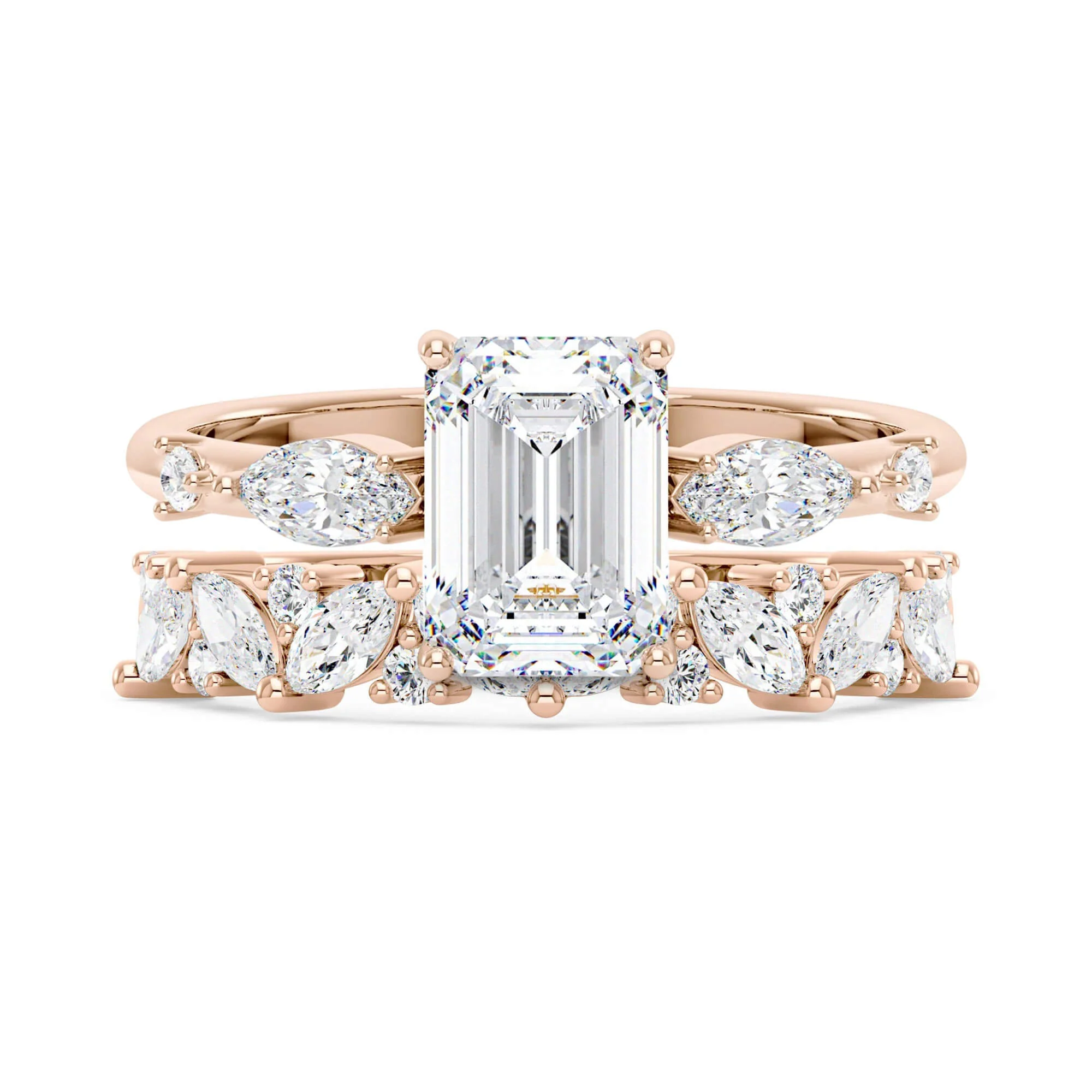 Emerald Cut Moissanite Engagement Ring and Half Eternity Band Set - Image 4