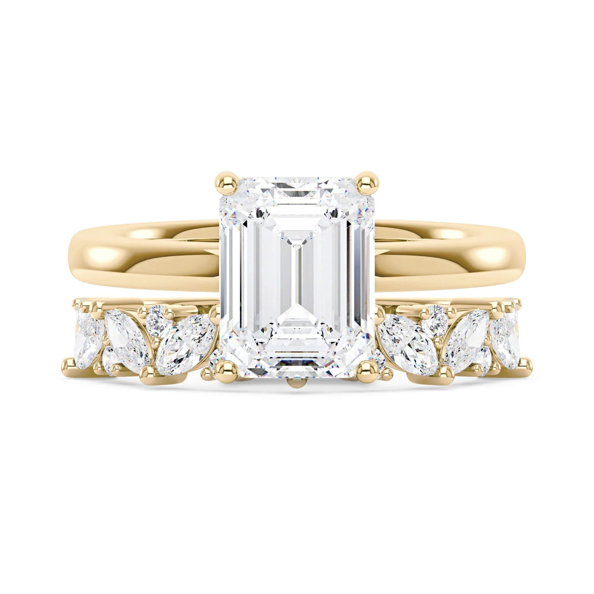 Emerald Cut Moissanite Half Eternity Band Bridal Set - Image 3