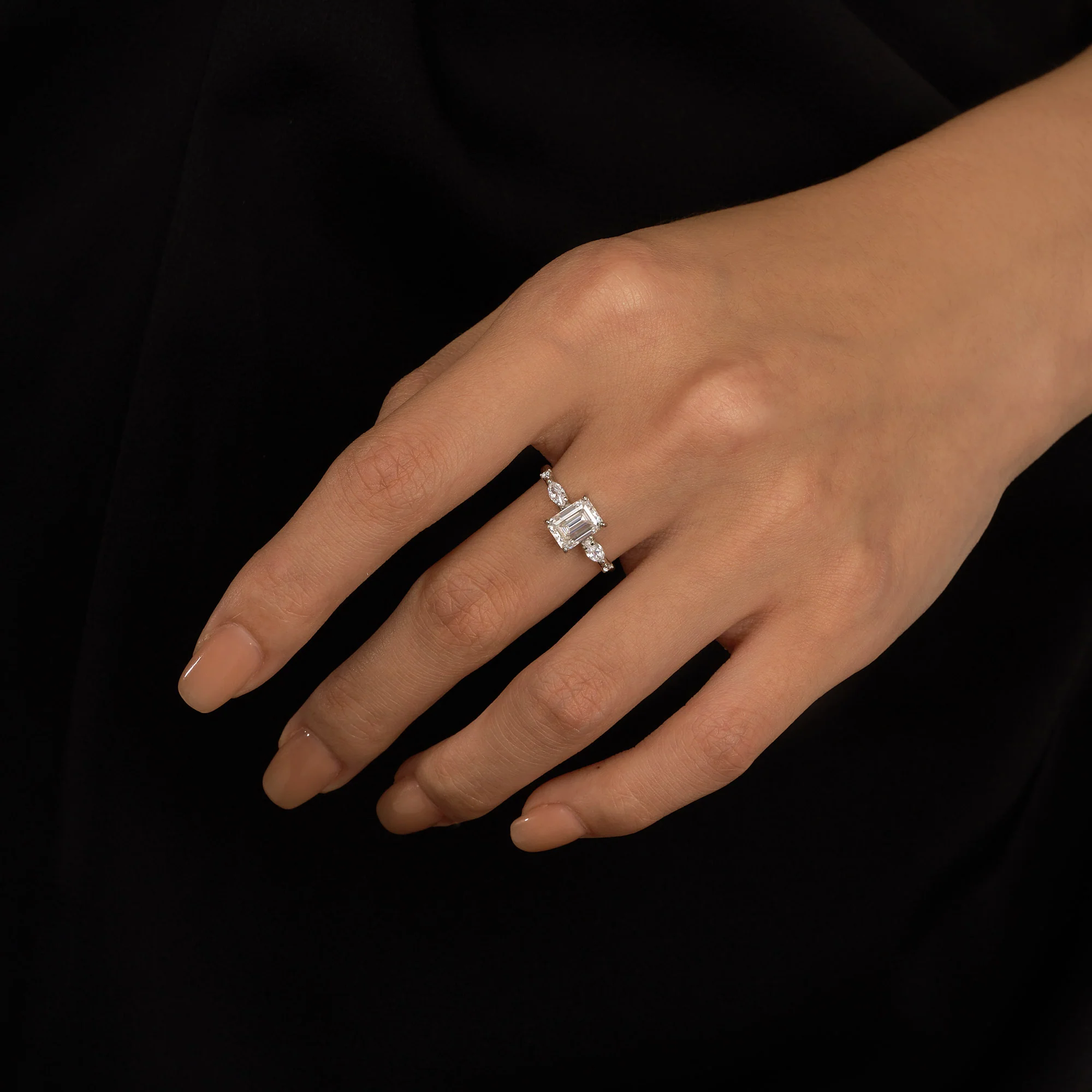 Emerald Cut Moissanite Three-Stone Ring - Image 11