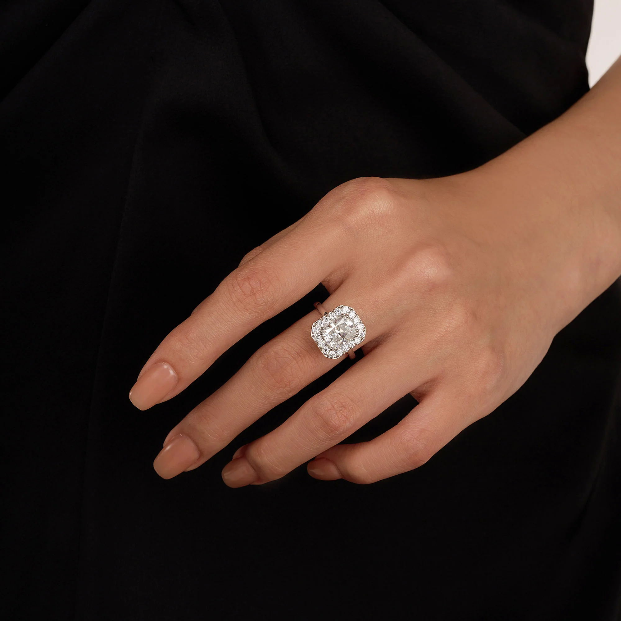 Emerald Moissanite Halo Engagement Ring - Image 11