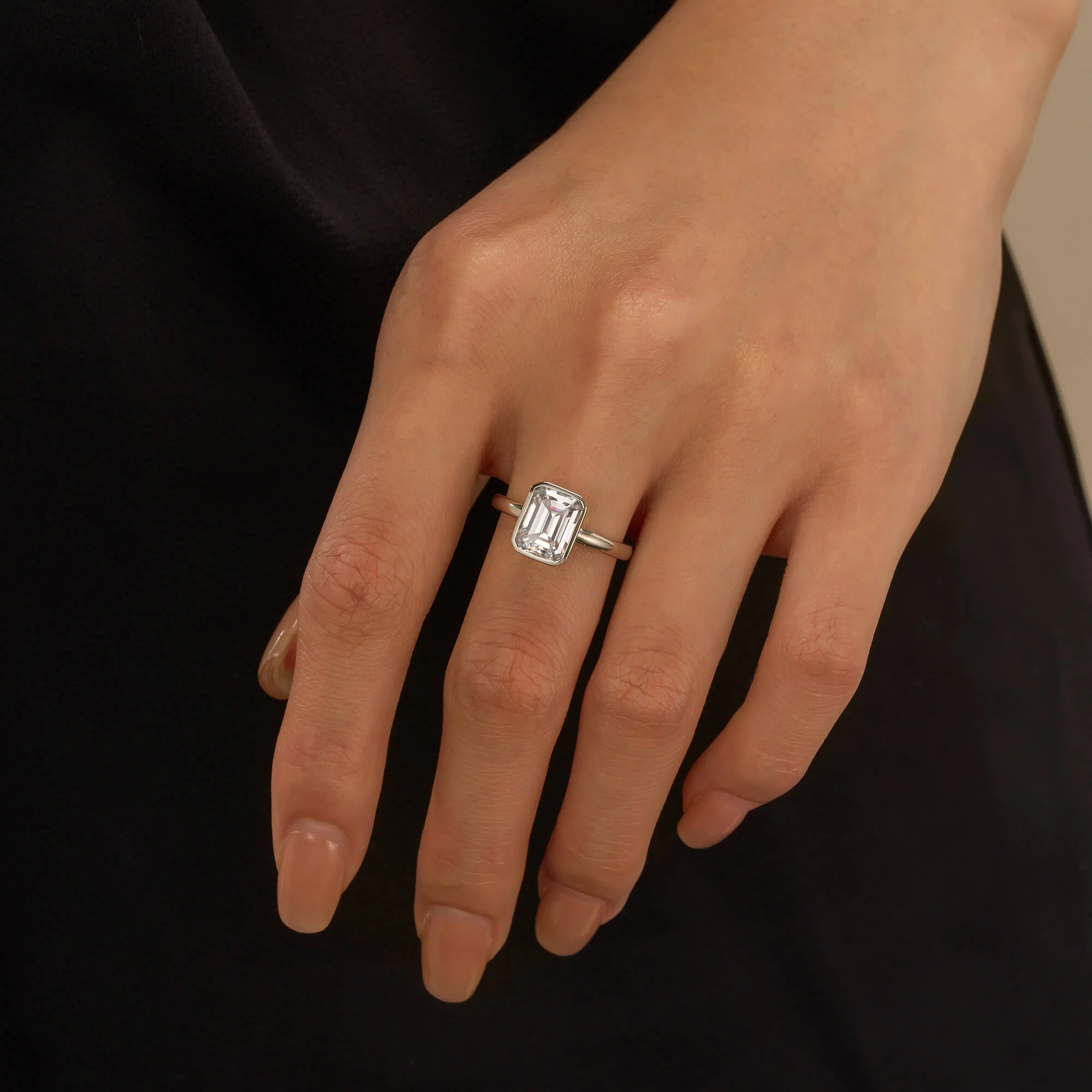 Emerald Moissanite Solitaire Bezel Ring - Image 12