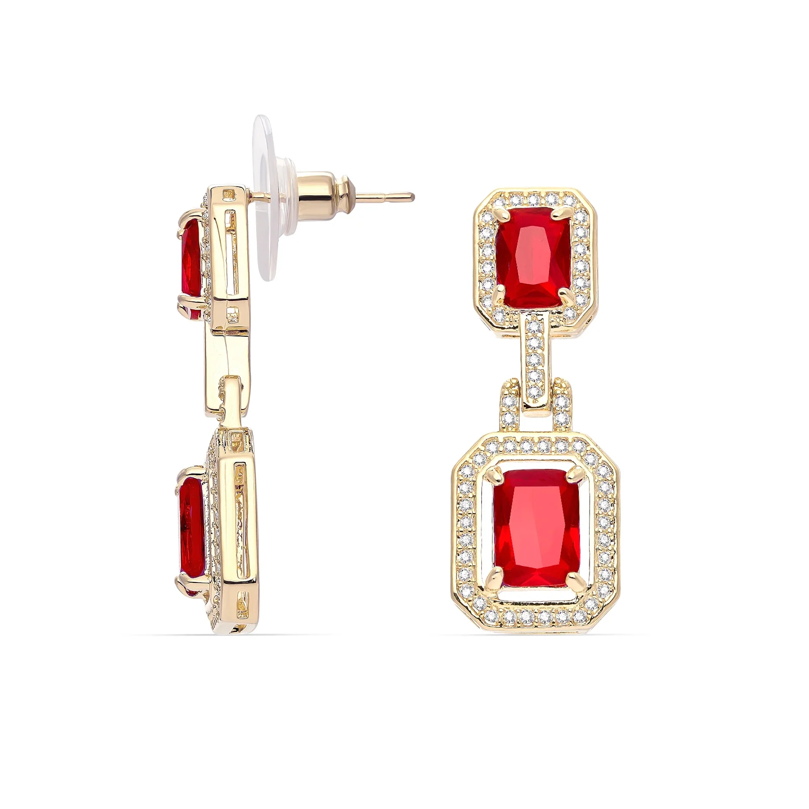 Emerald With Halo Style Ruby Drop Earings - Image 5