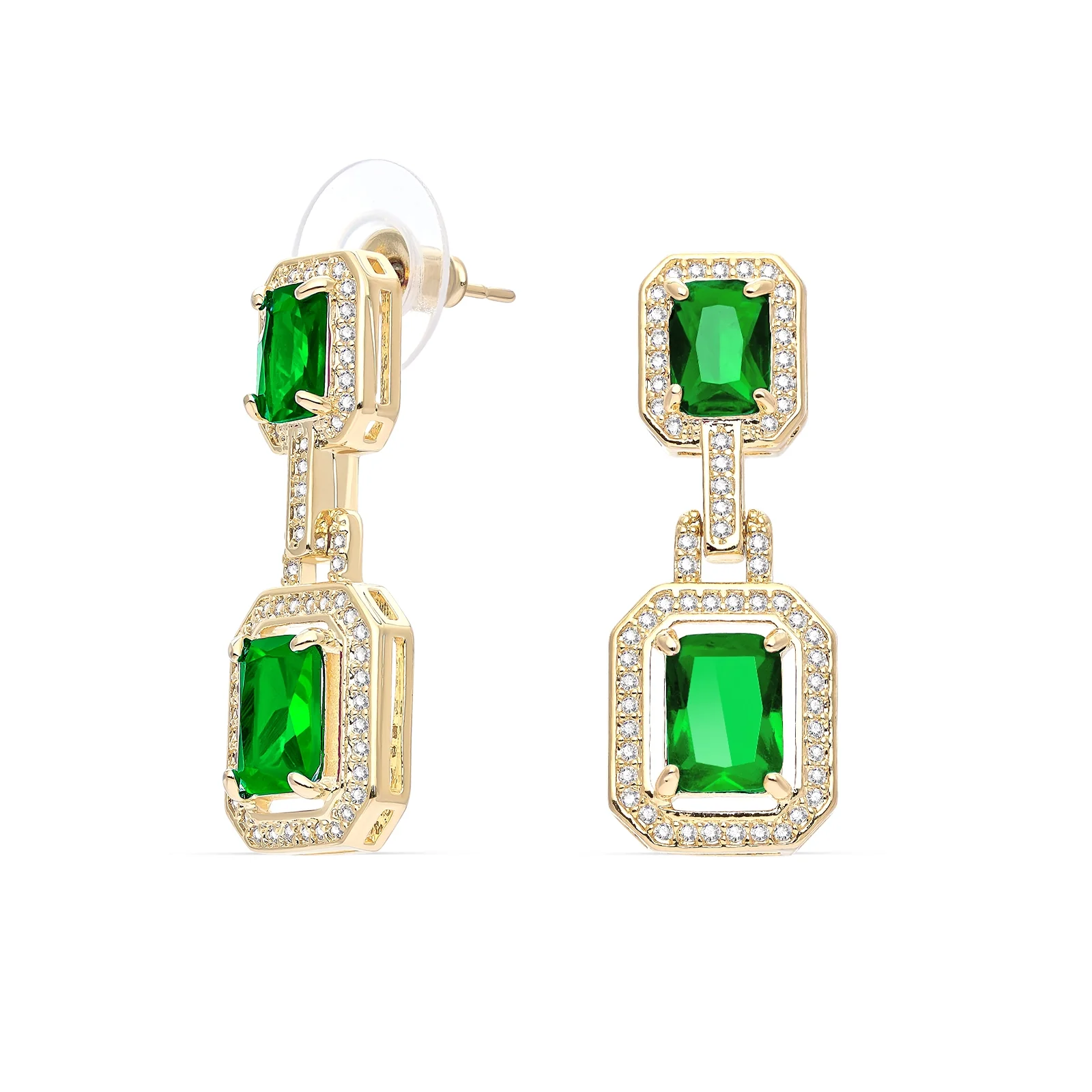 Emerald With Halo Style Ruby Drop Earings - Image 8