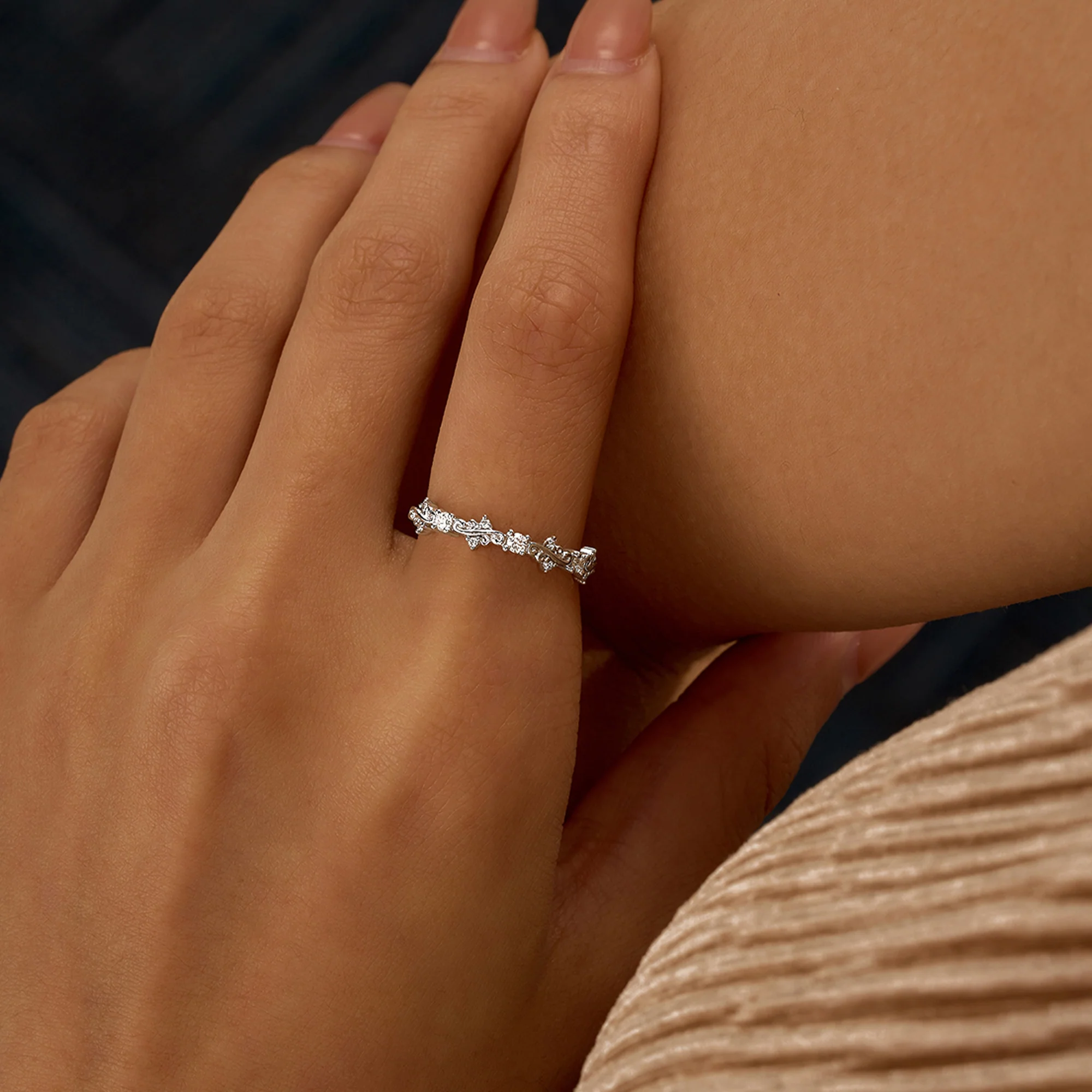 Nature Inspired Vine Moissanite Half Eternity Band - Image 11