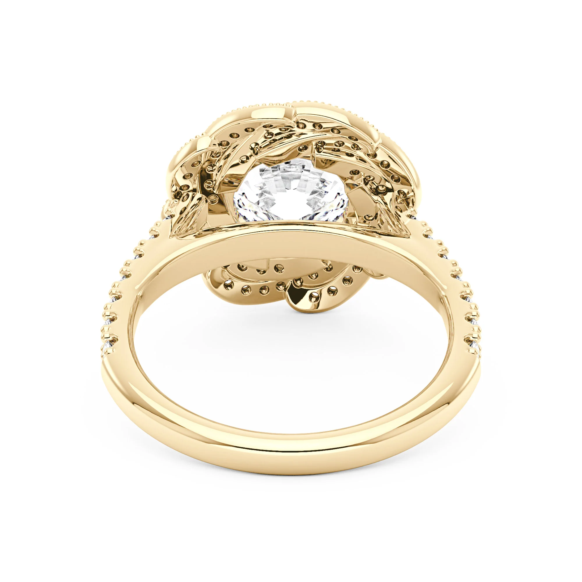 Art Deco Flower Halo Moissanite Engagement Ring with Pavé Band - Image 6