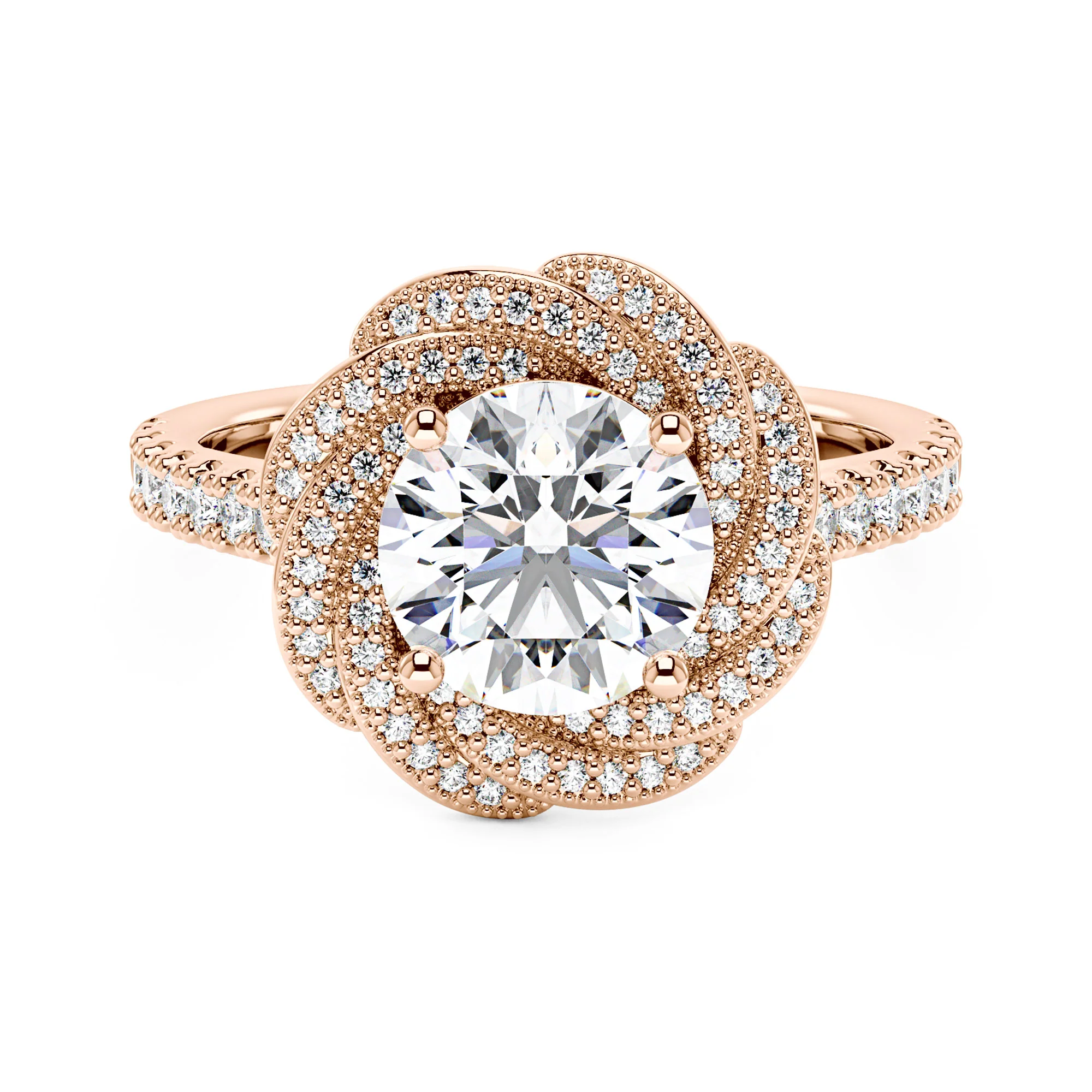 Art Deco Flower Halo Moissanite Engagement Ring with Pavé Band - Image 7