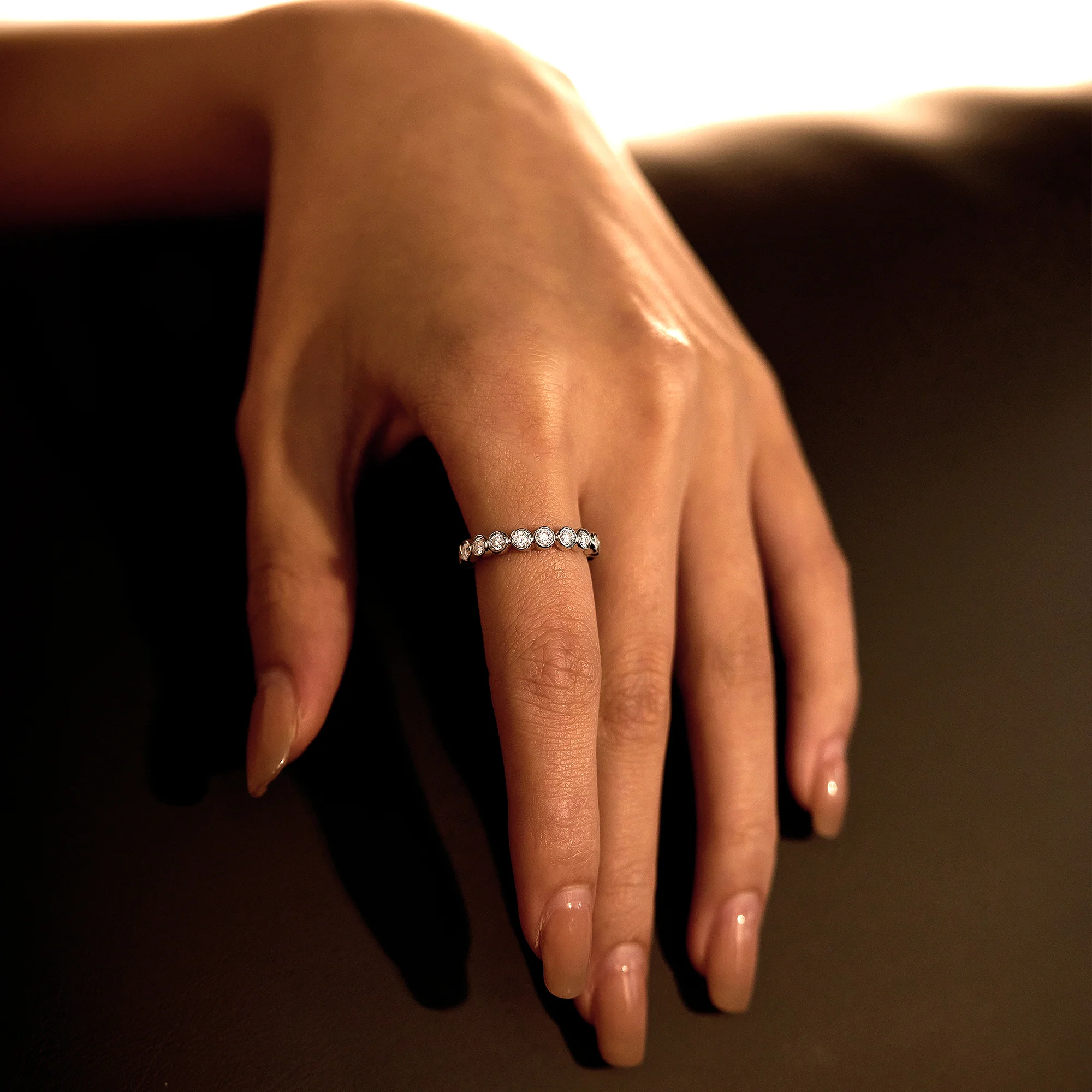 Round Moissanite Infinite Bezel Eternity Band - Image 11