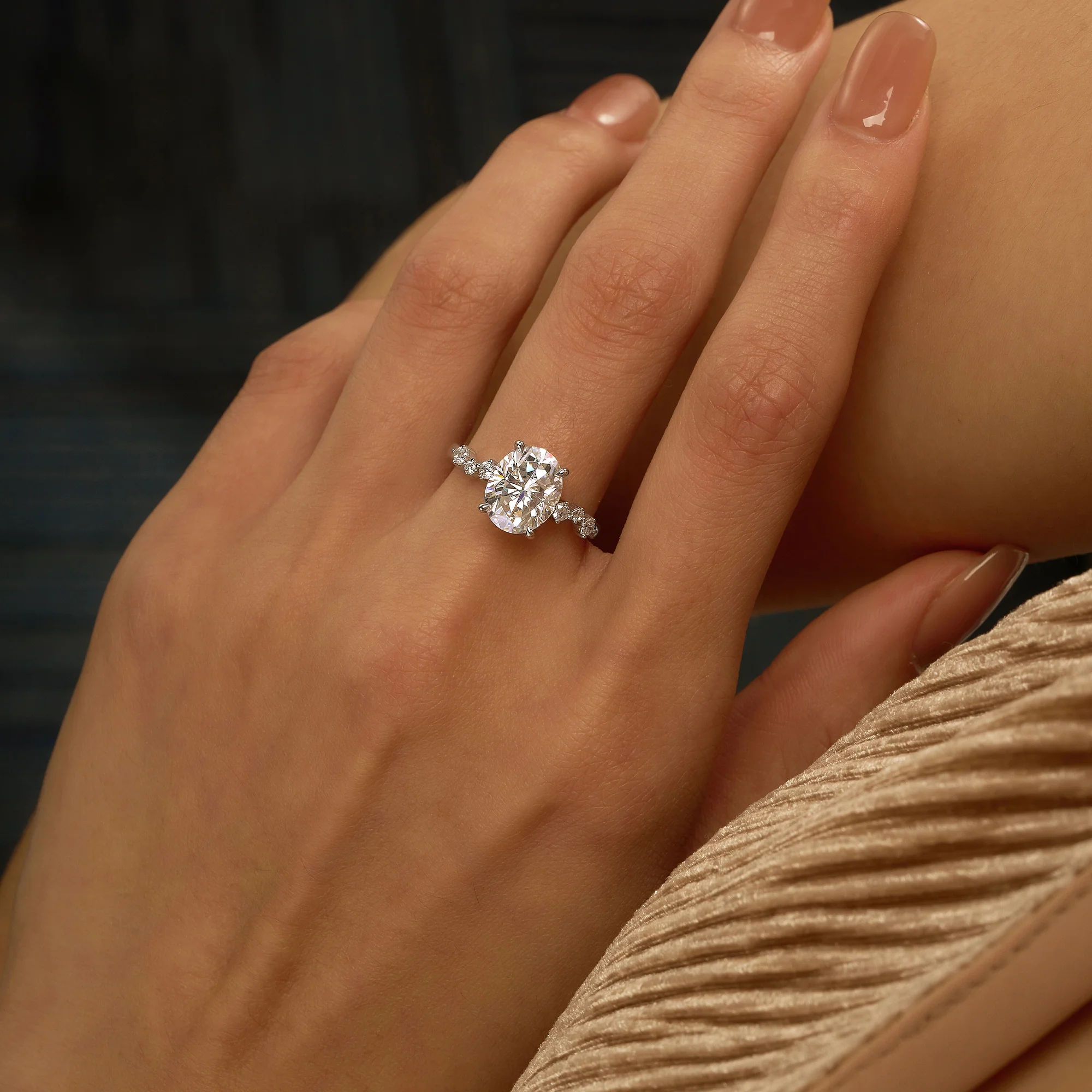 Nature Inspired Oval Cut Moissanite Engagement Ring - Image 10