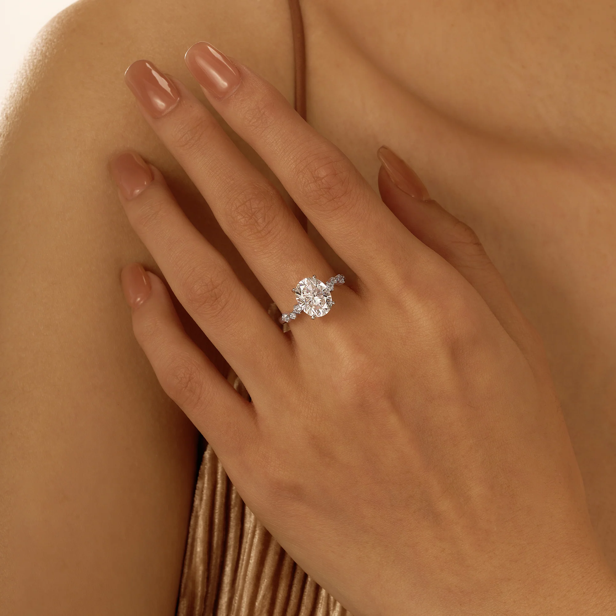 Nature Inspired Oval Cut Moissanite Engagement Ring - Image 11
