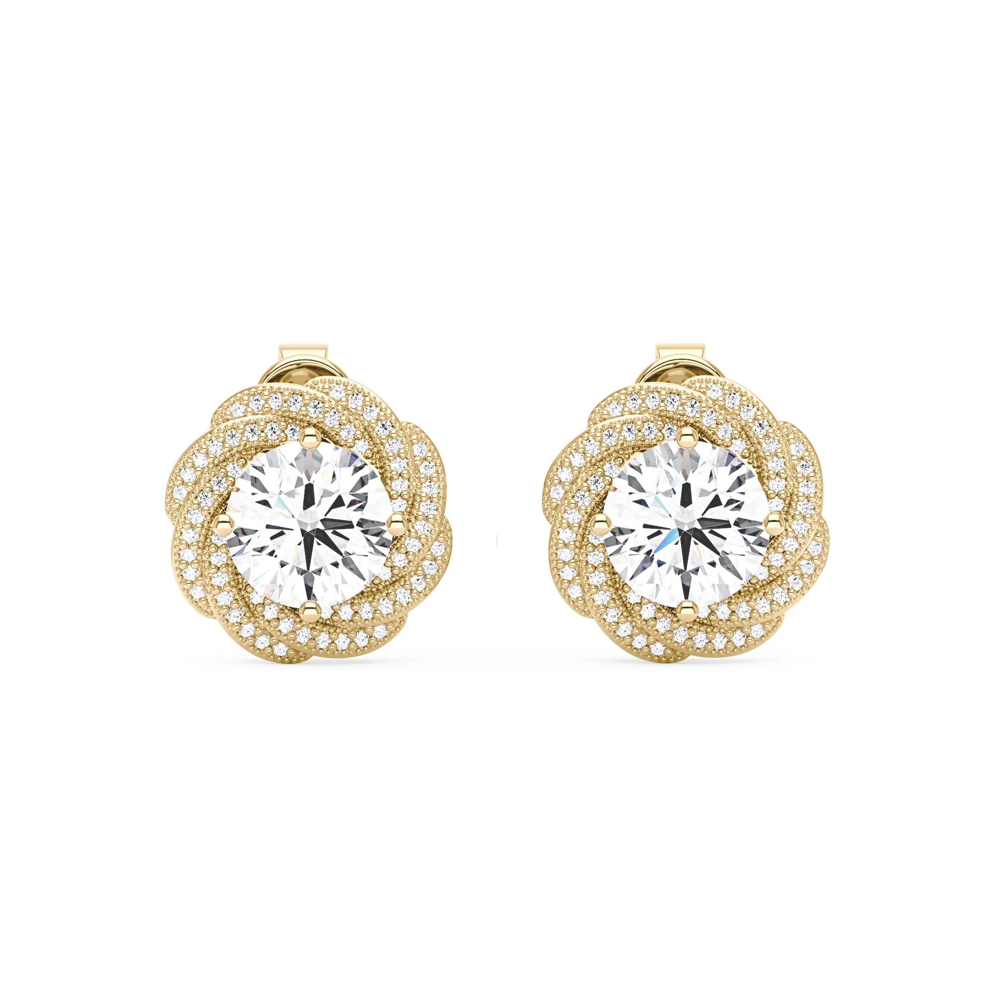 Floral Halo Round Moissanite Stud Earrings - Image 4