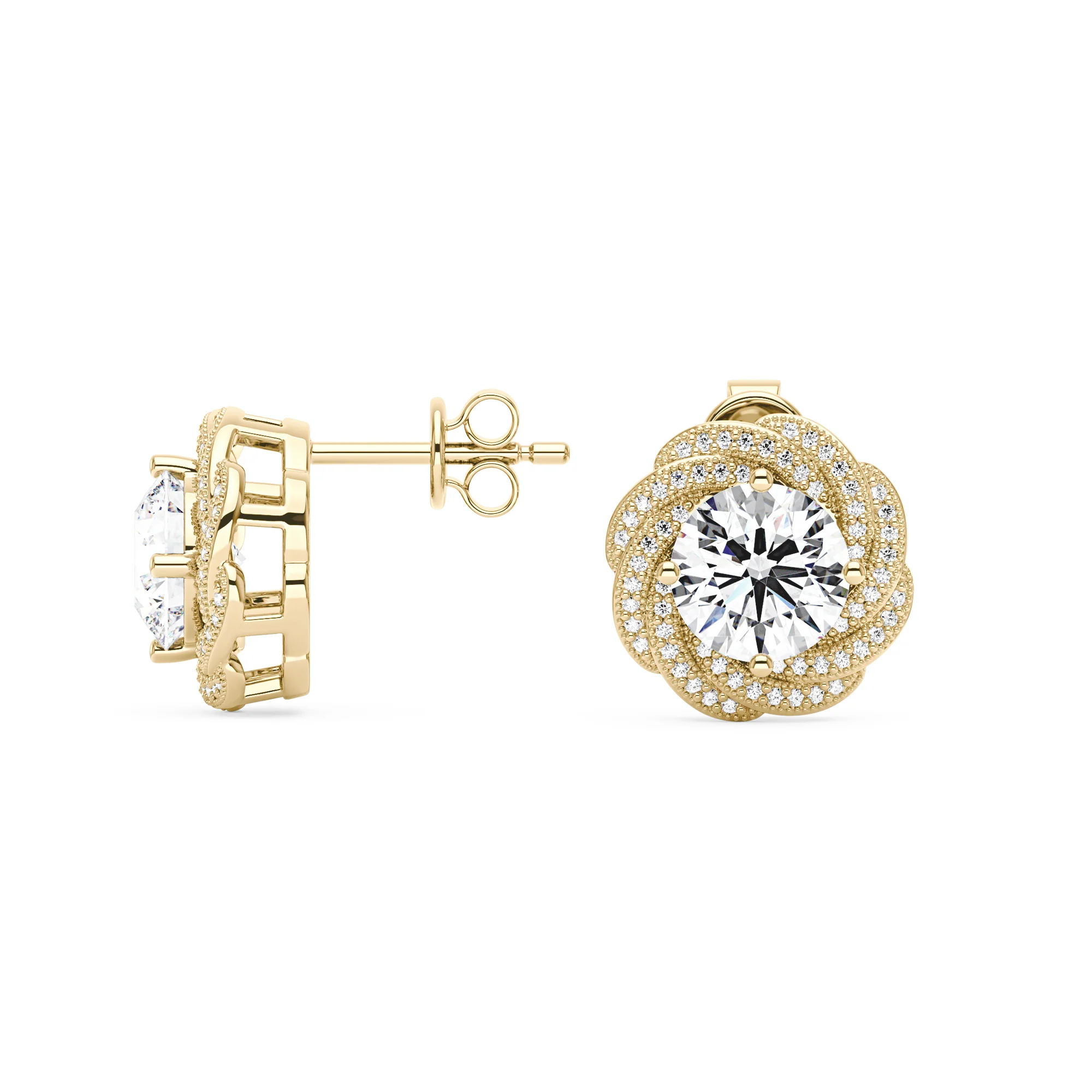 Floral Halo Round Moissanite Stud Earrings - Image 6