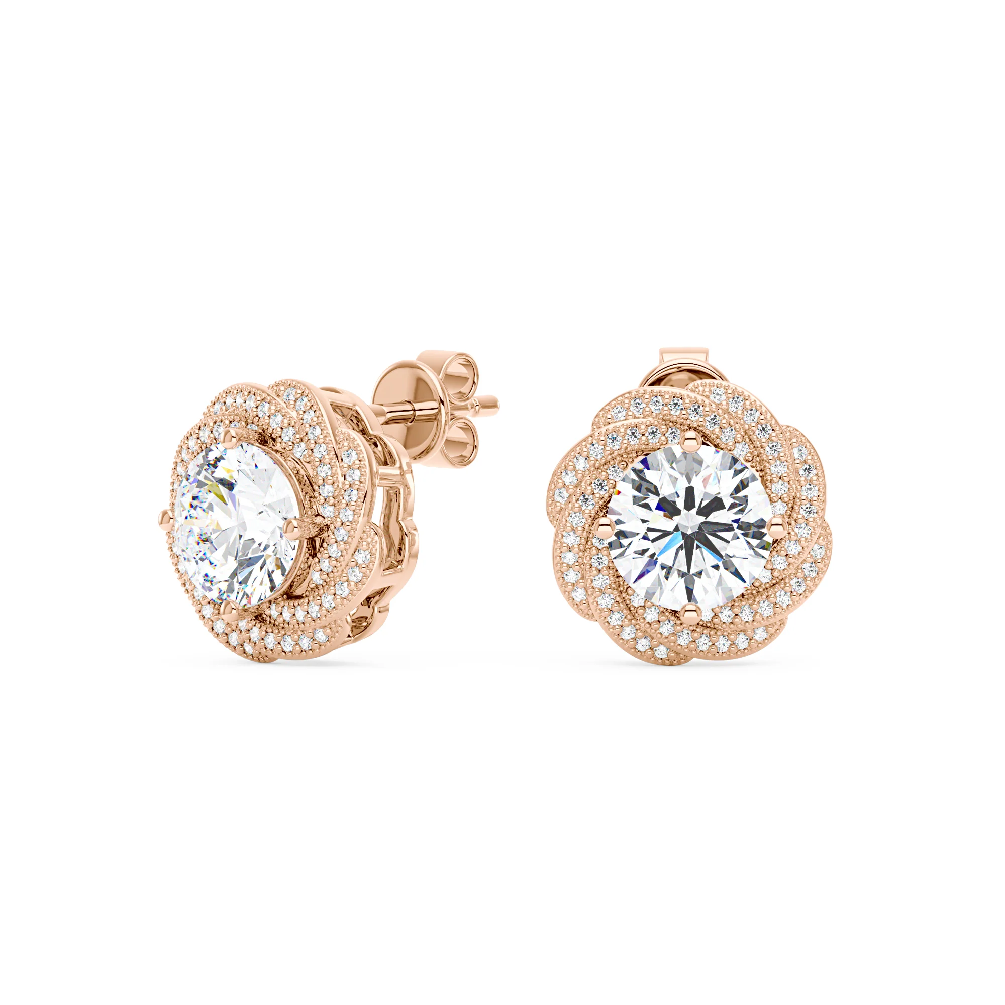 Floral Halo Round Moissanite Stud Earrings - Image 8