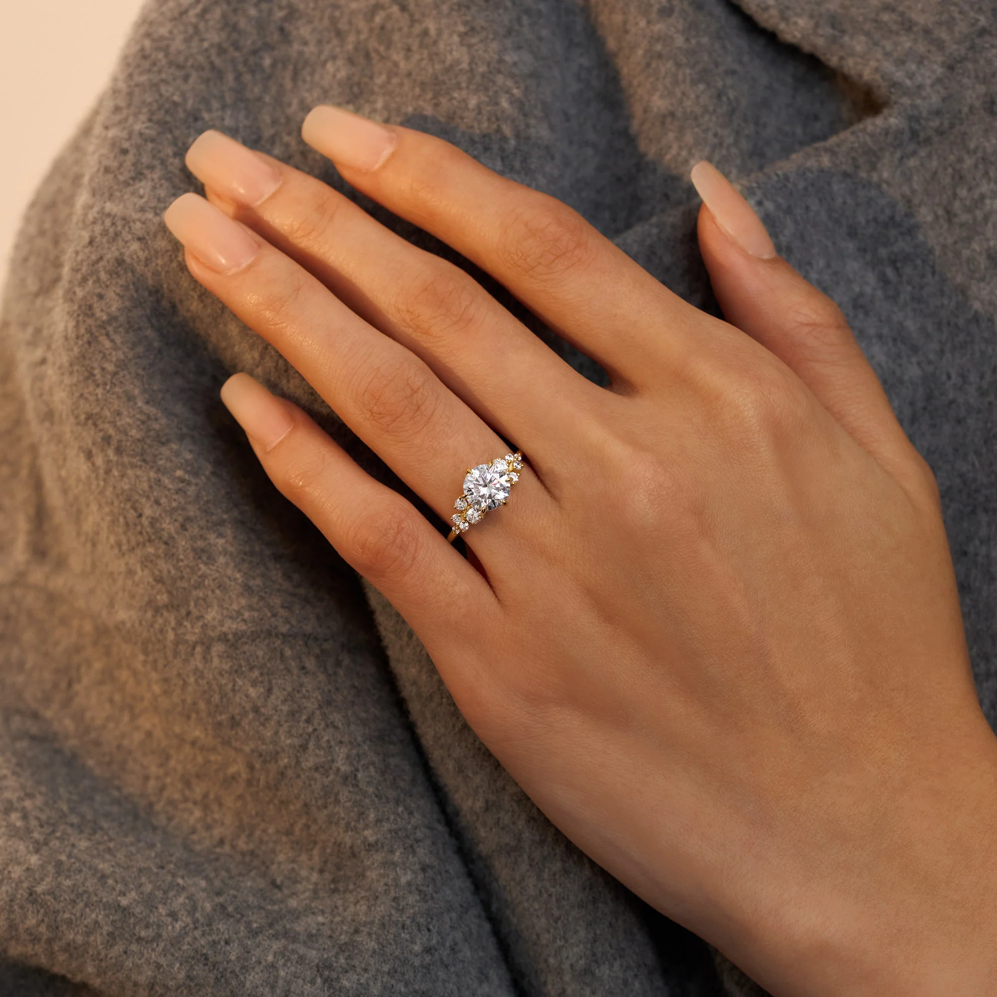 Floral Style Round Moissanite Ring With Side Accents - Image 10