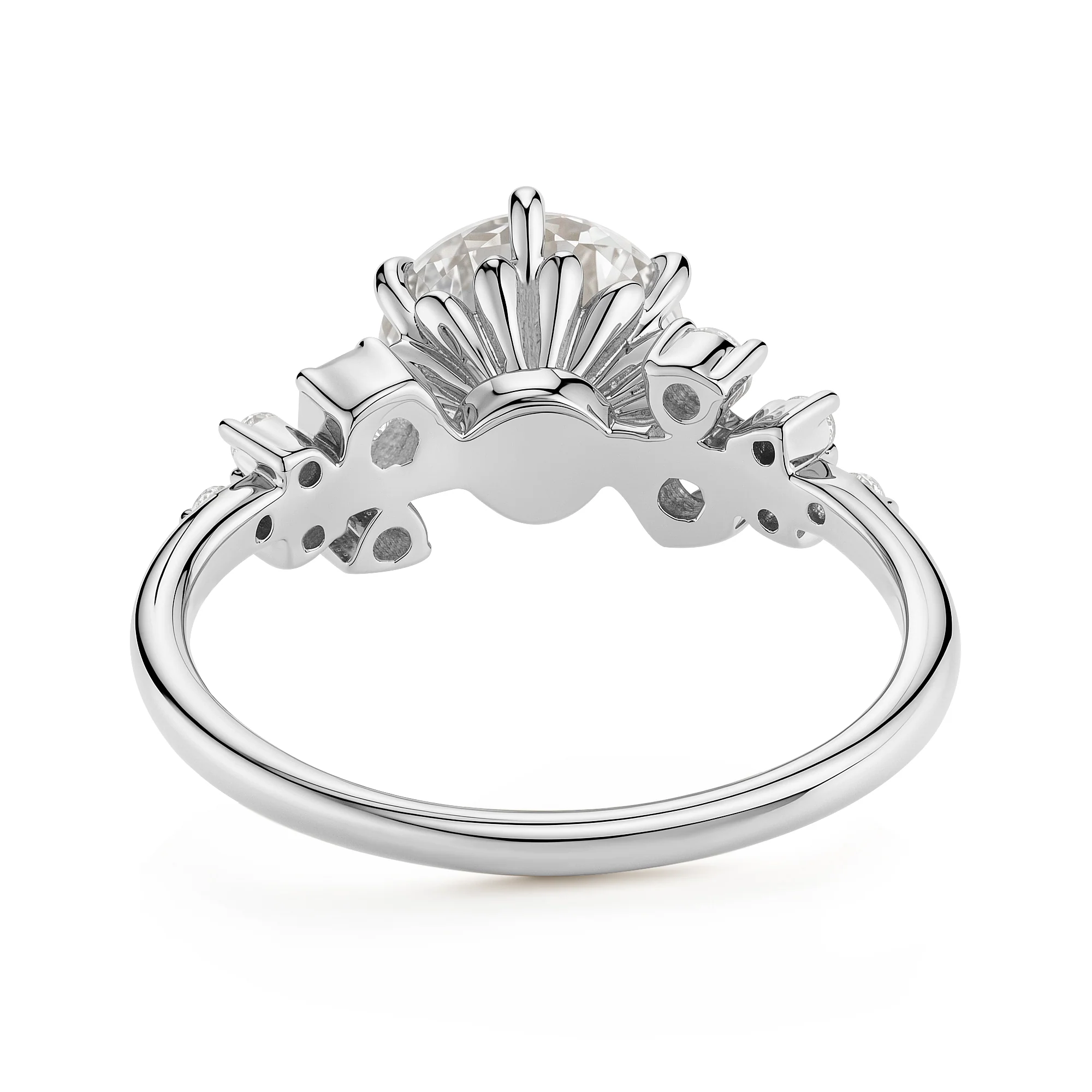 Floral Style Round Moissanite Ring With Side Accents - Image 3