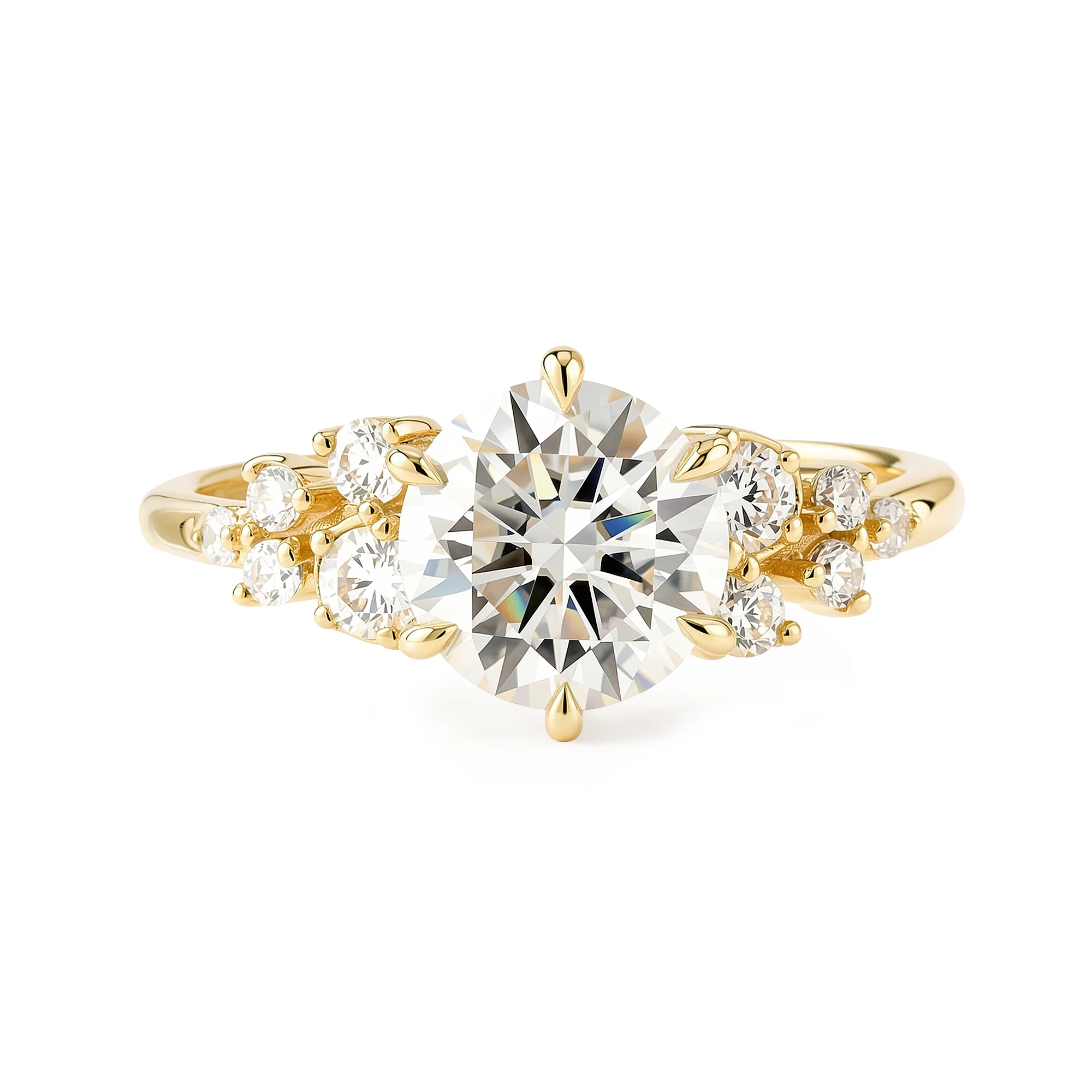 Floral Style Round Moissanite Ring With Side Accents - Image 4